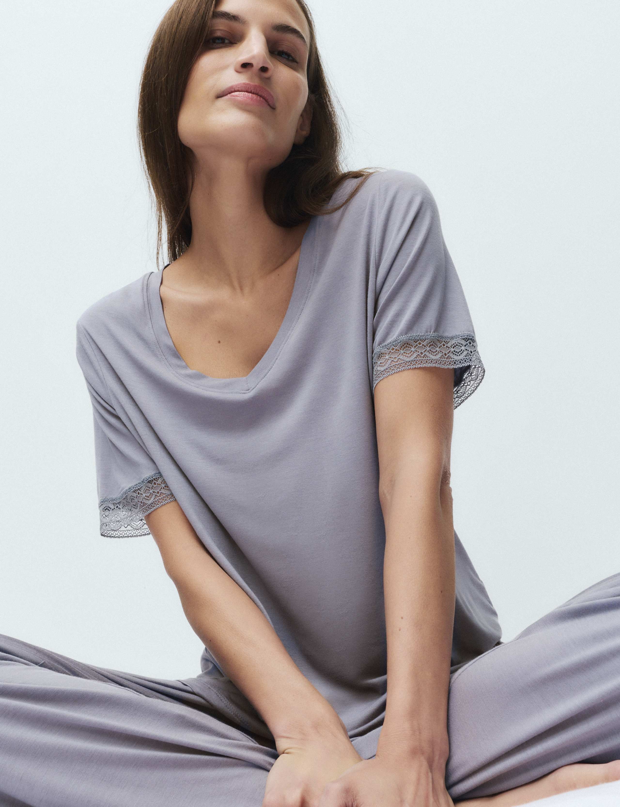 Lace Trim Wide Leg Pyjama Set