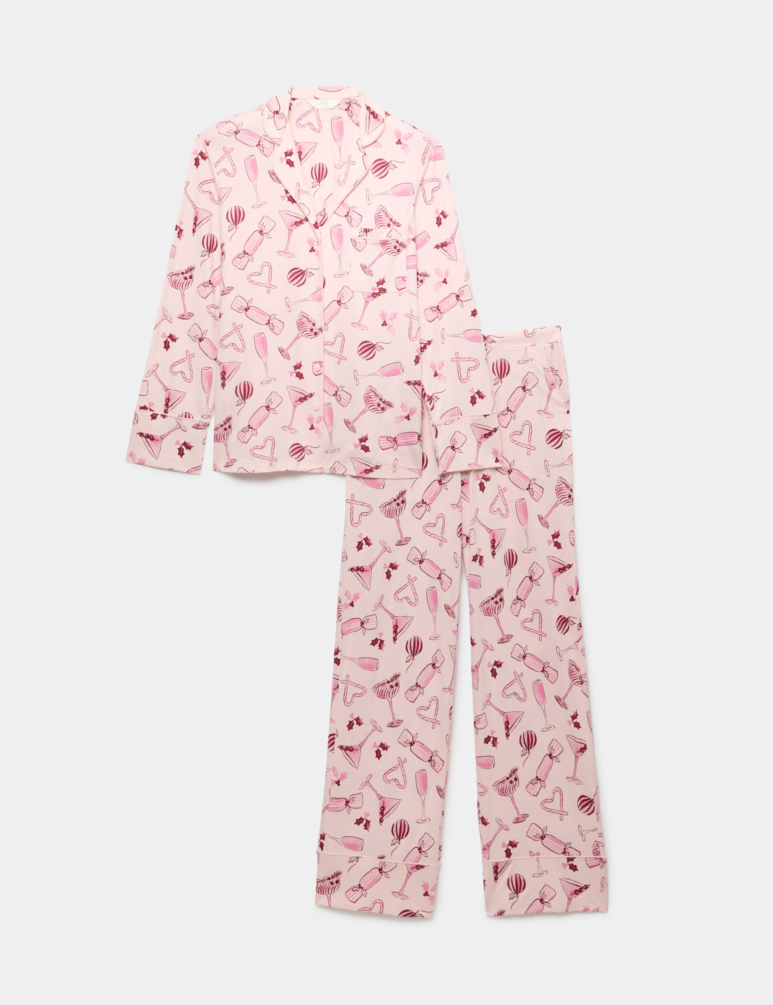 Cotton Modal Printed Revere Long Pyjama Set