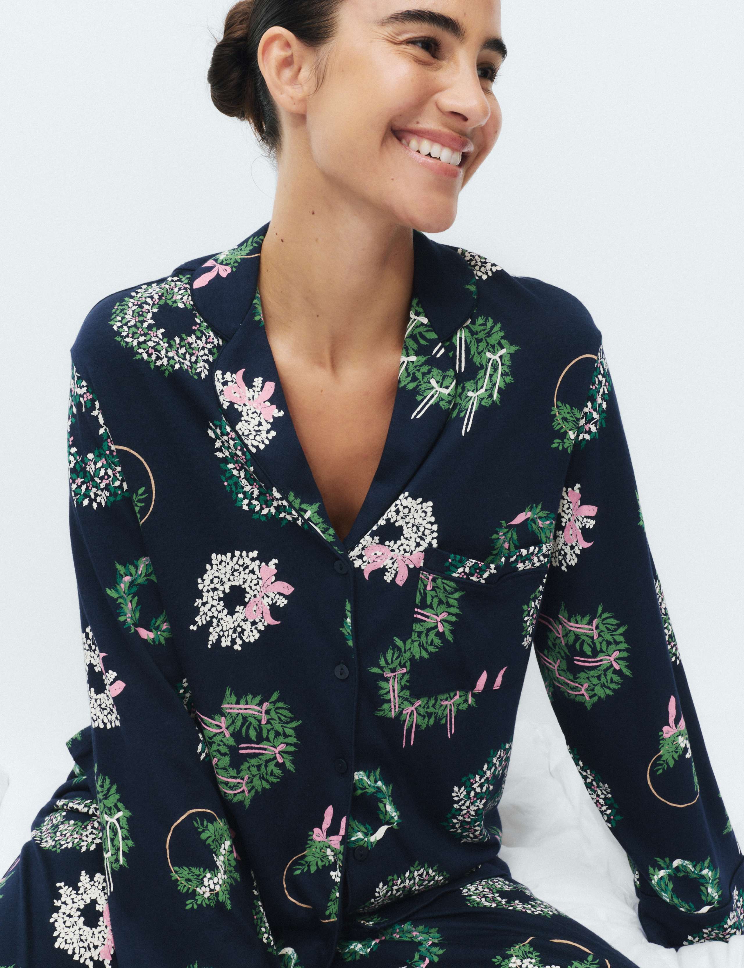 Cotton Modal Printed Revere Long Pyjama Set