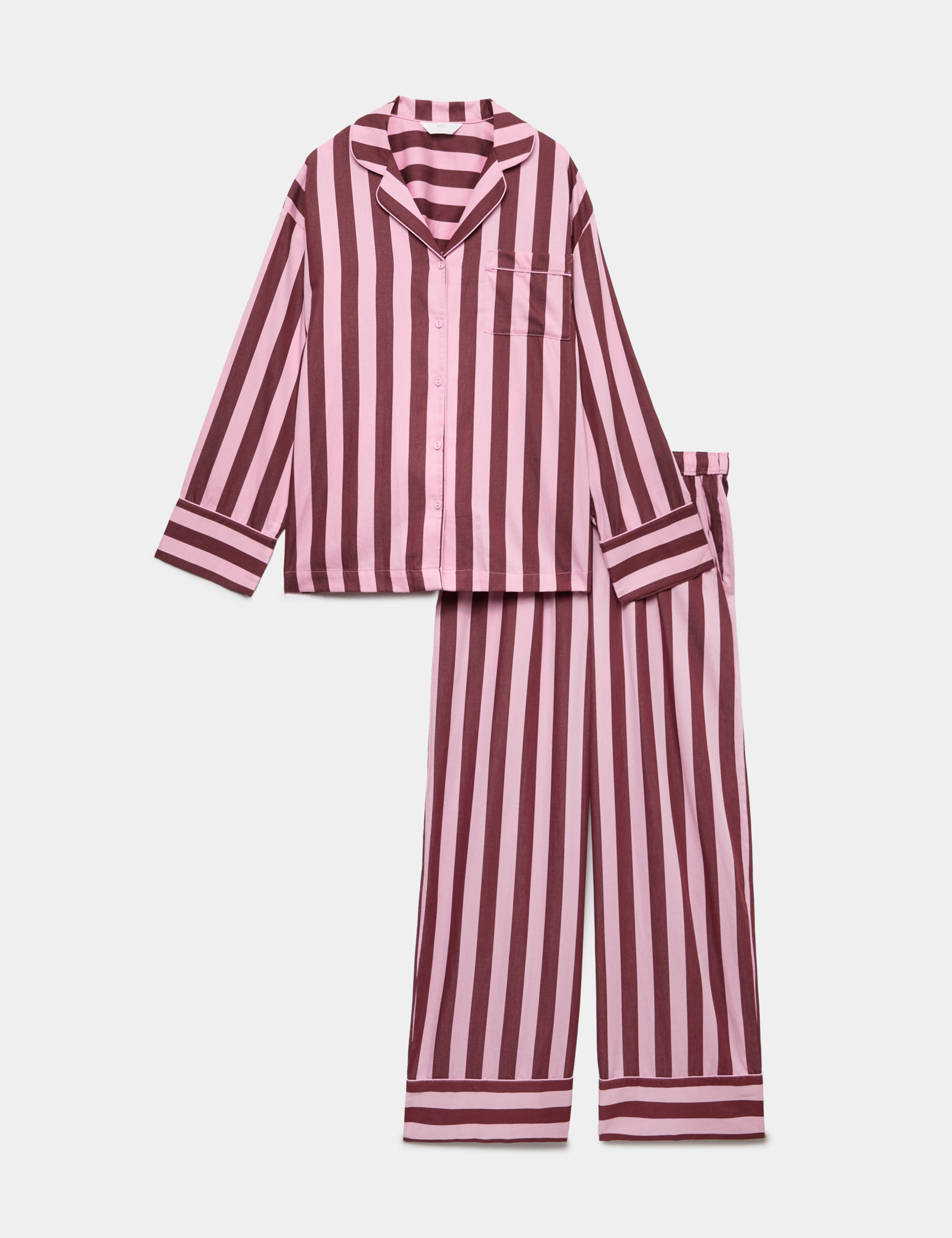Cotton Sateen Stripe Long Sleeve Revere Pyjama Set