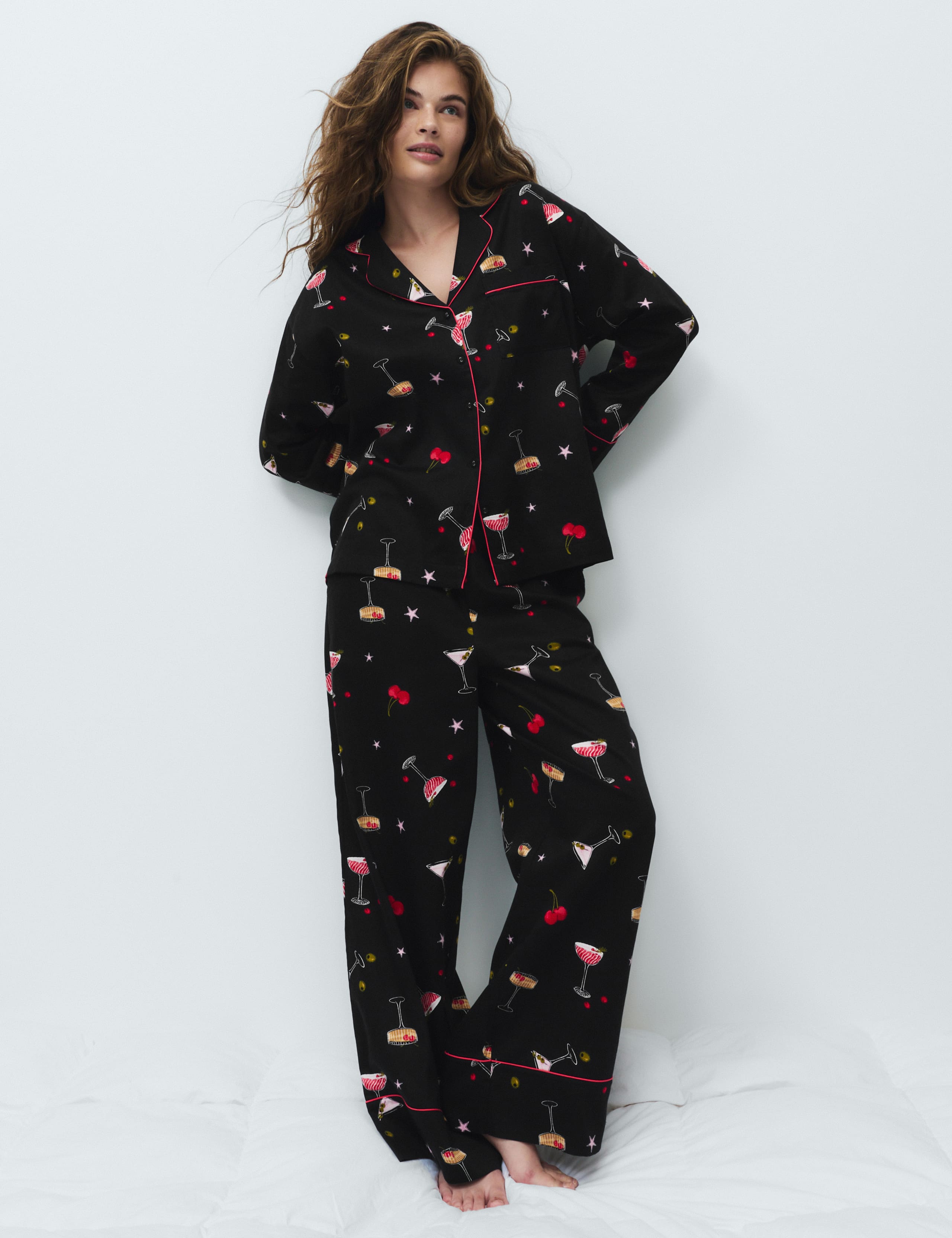 Pure Cotton Sateen Cocktail Print Pyjama Set
