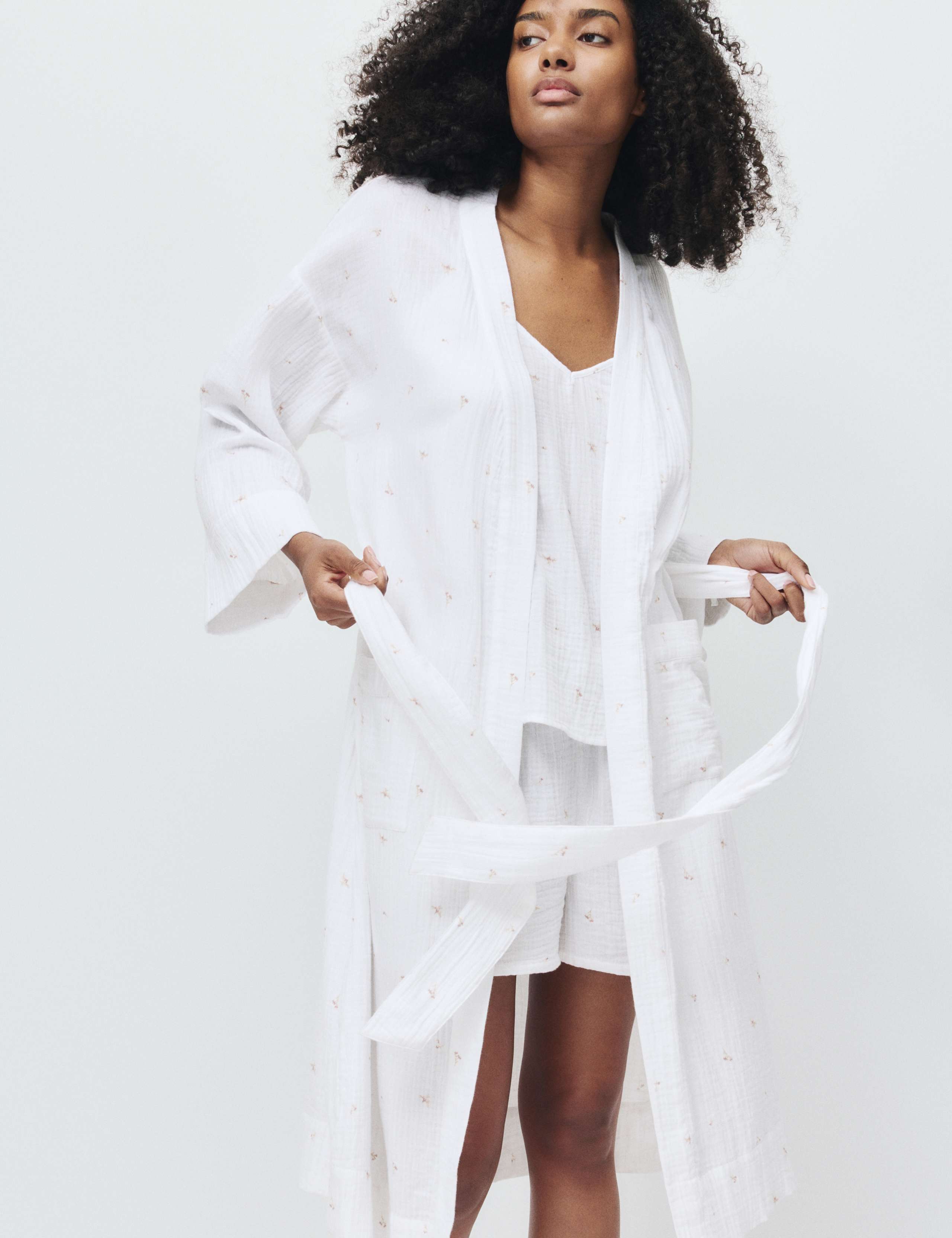 Pure Cotton Muslin Floral Dressing Gown