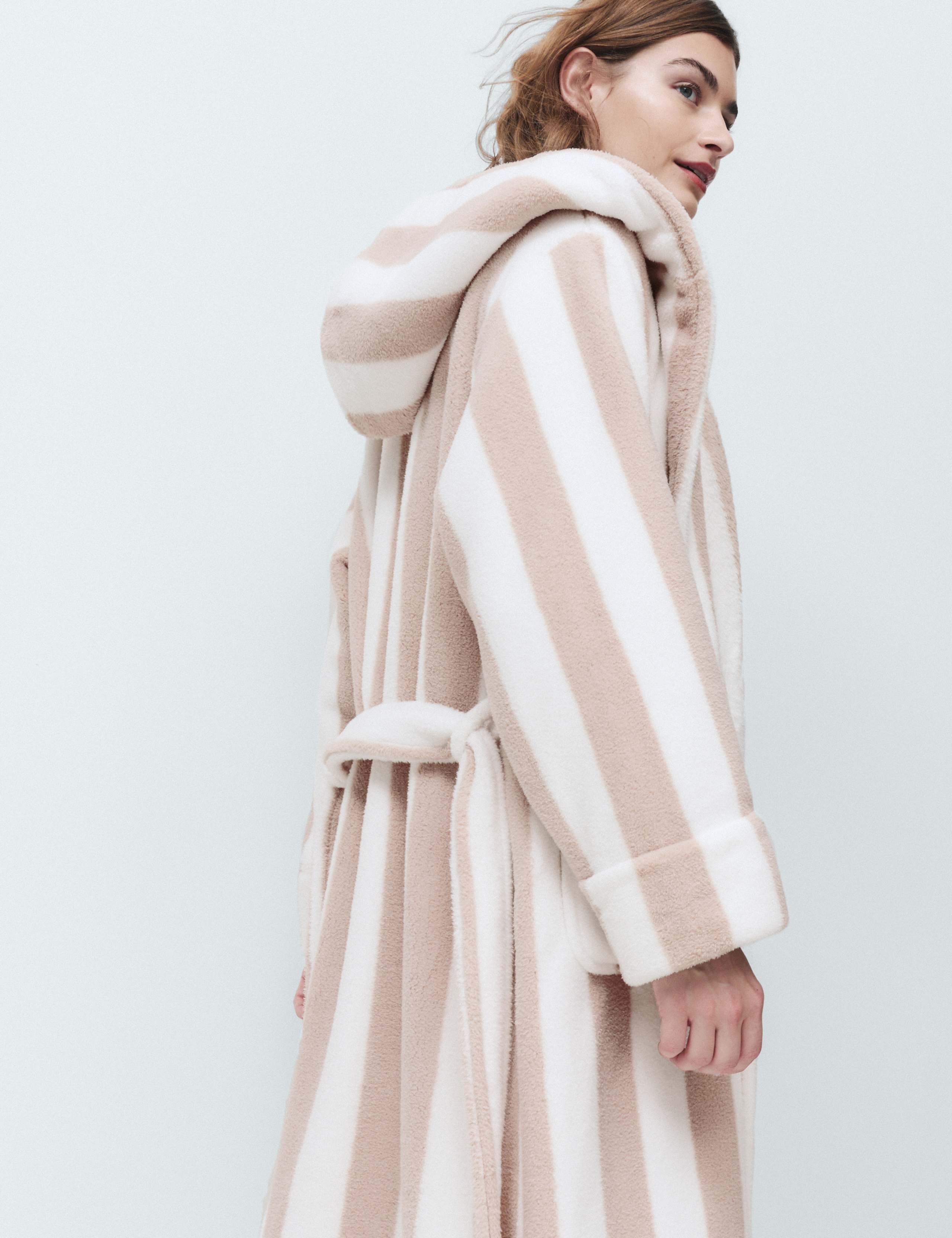 Wide Stripe Hooded Dressing Gown
