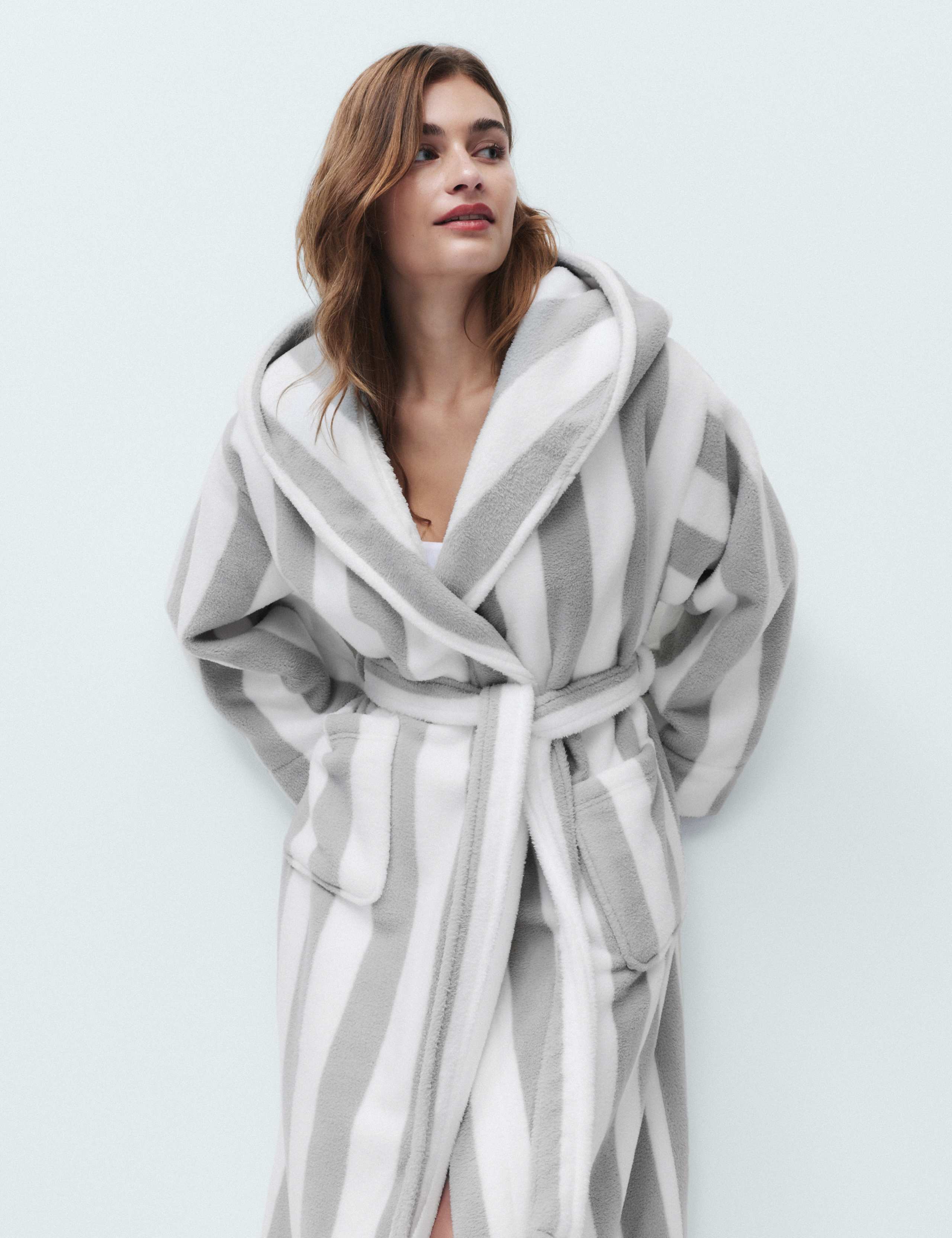 Wide Stripe Hooded Dressing Gown