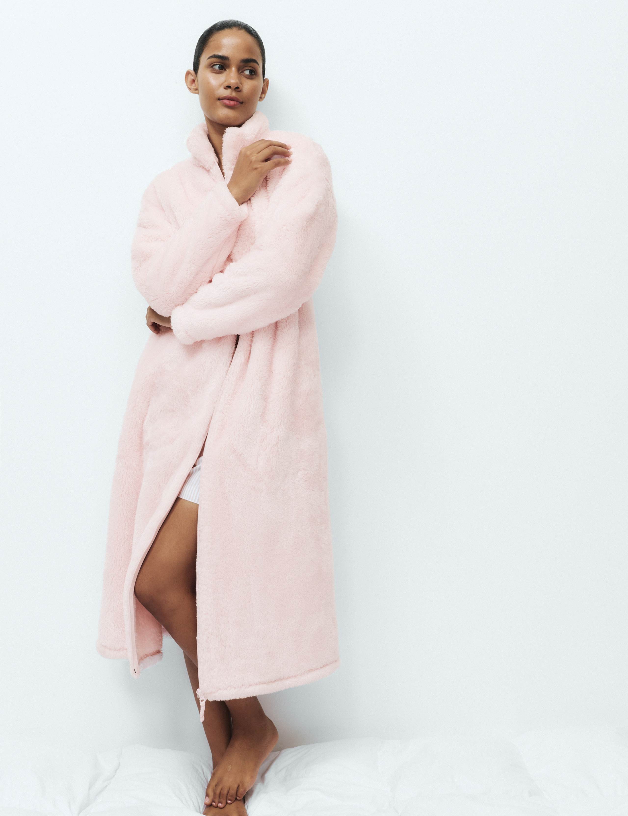Long Pile Fleece Zip Through Dressing Gown