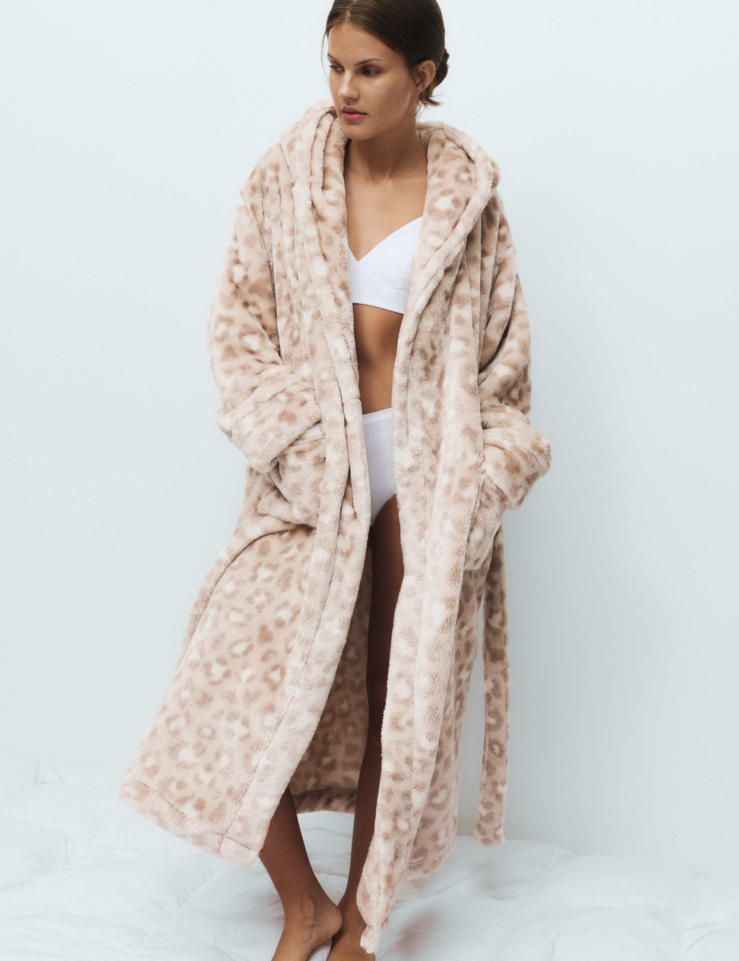 Fleece Leopard Print Dressing Gown