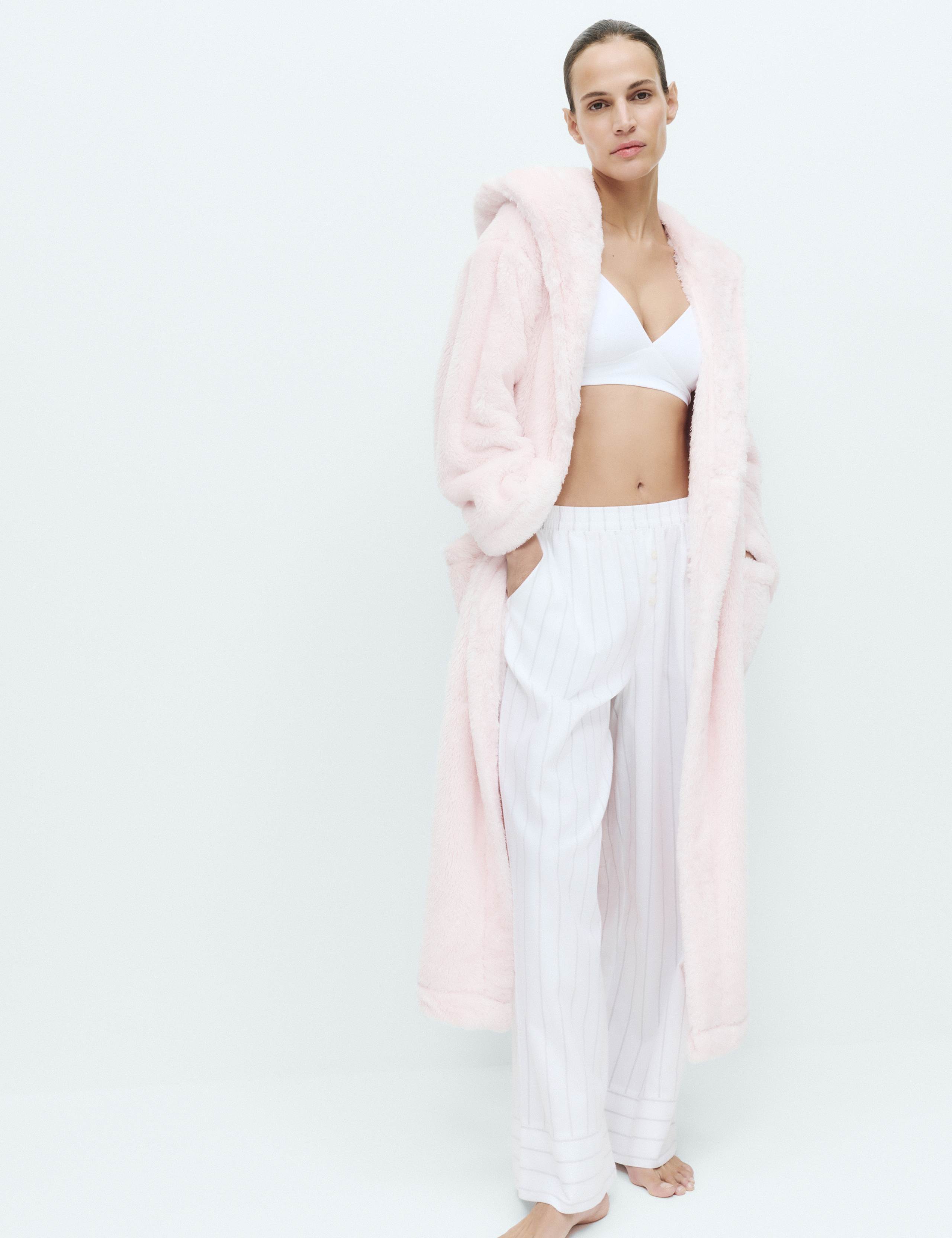 Long Pile Hooded Dressing Gown