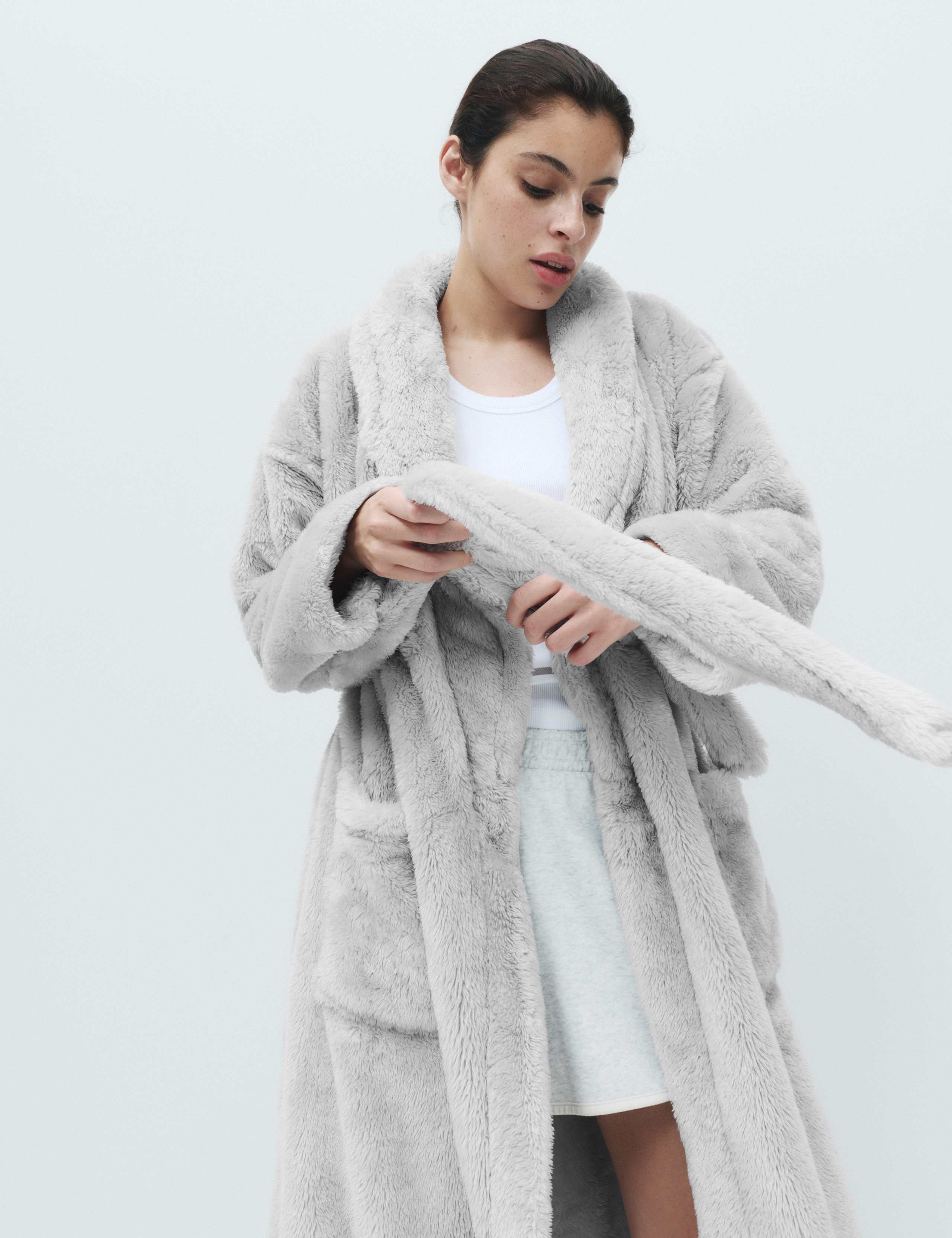 Long Pile Shawl Collar Dressing Gown