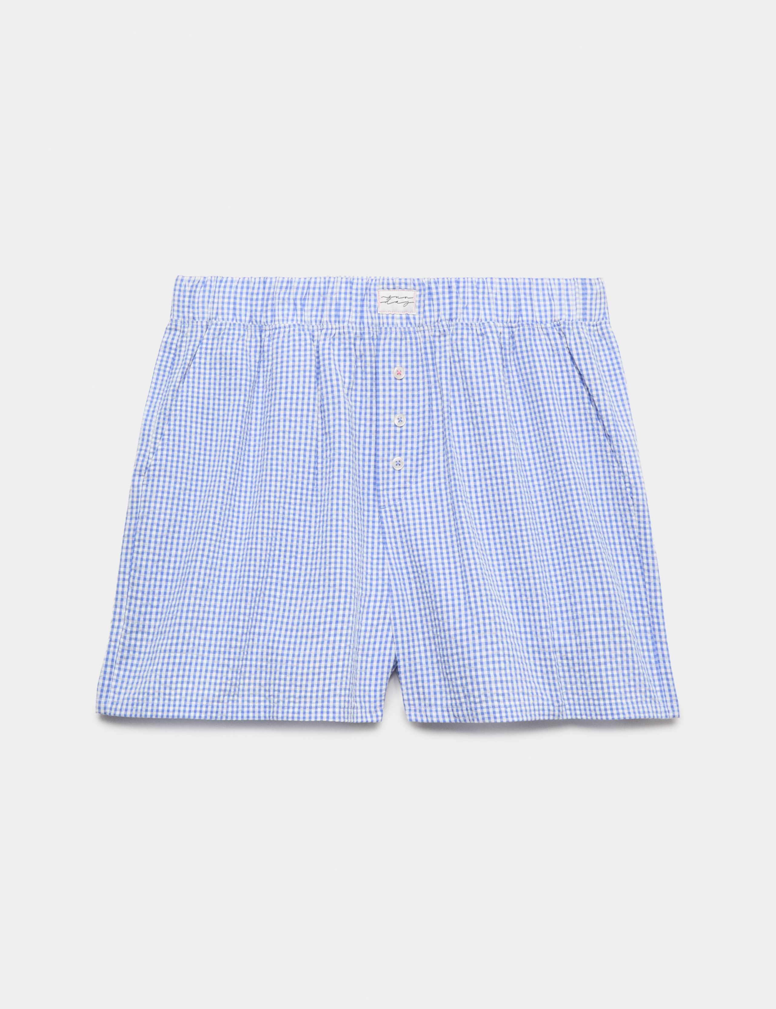 Pure Cotton Seersucker Gingham Pyjama Shorts
