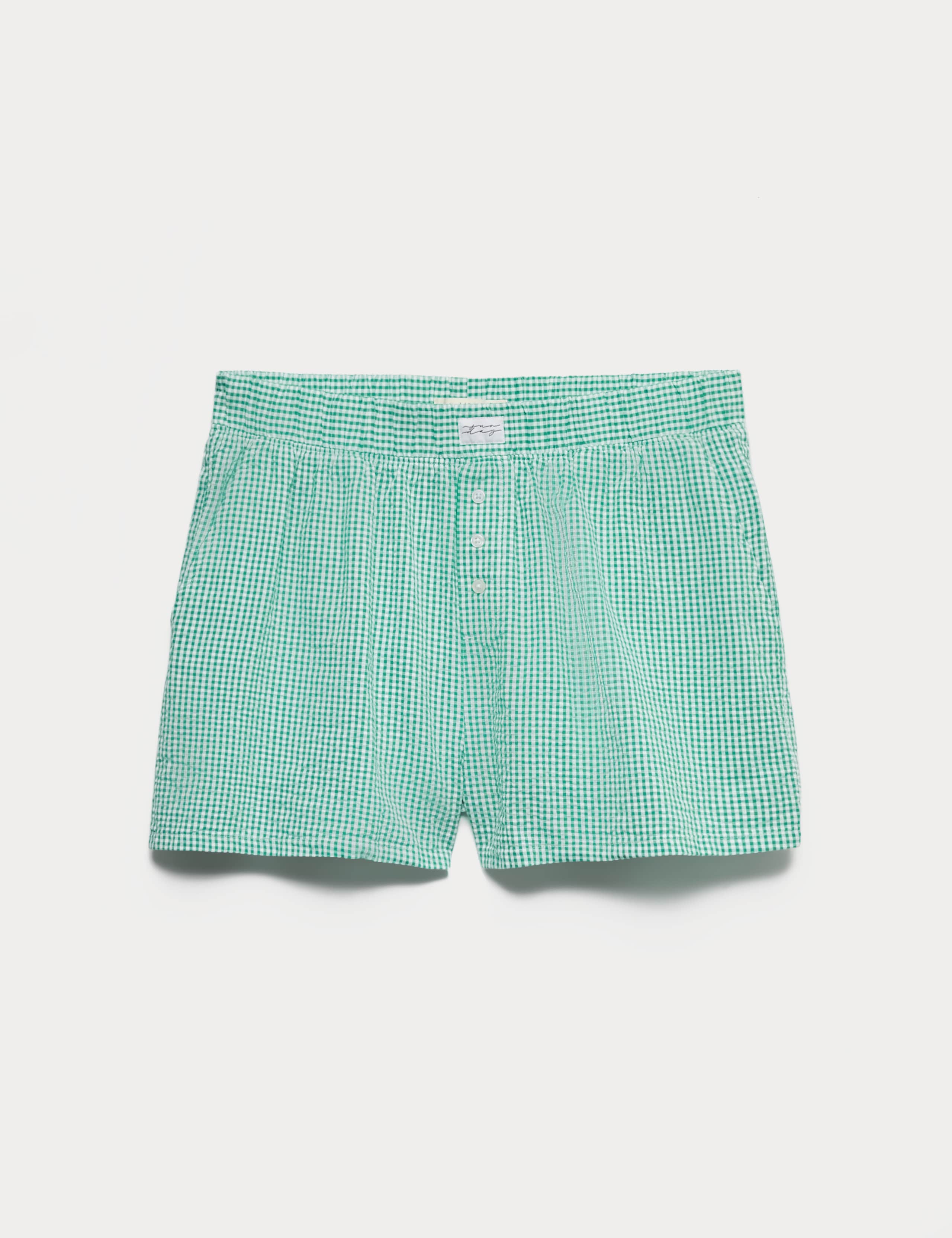 Pure Cotton Seersucker Gingham Pyjama Shorts