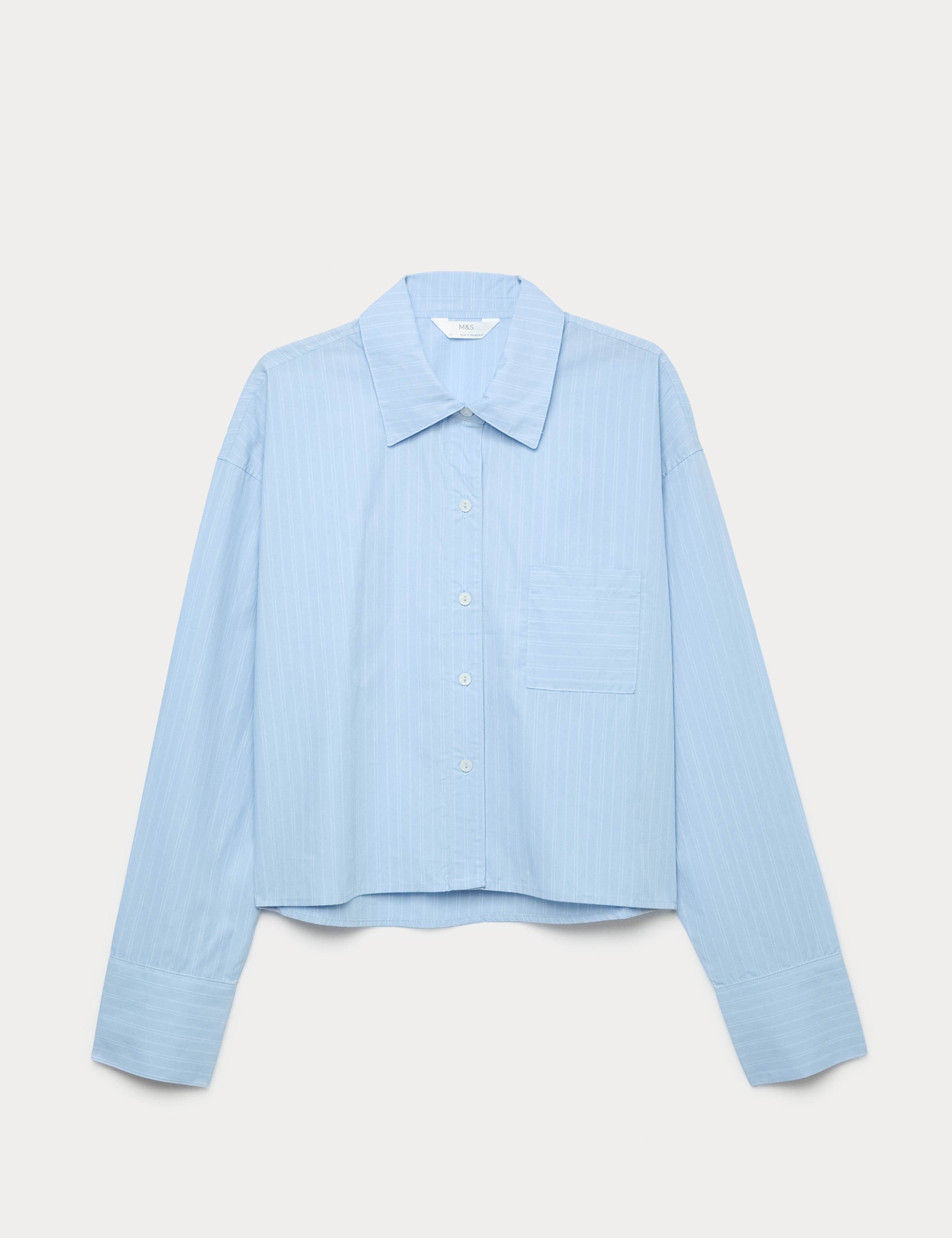 Pure Cotton Striped Cropped Pyjama Shirt