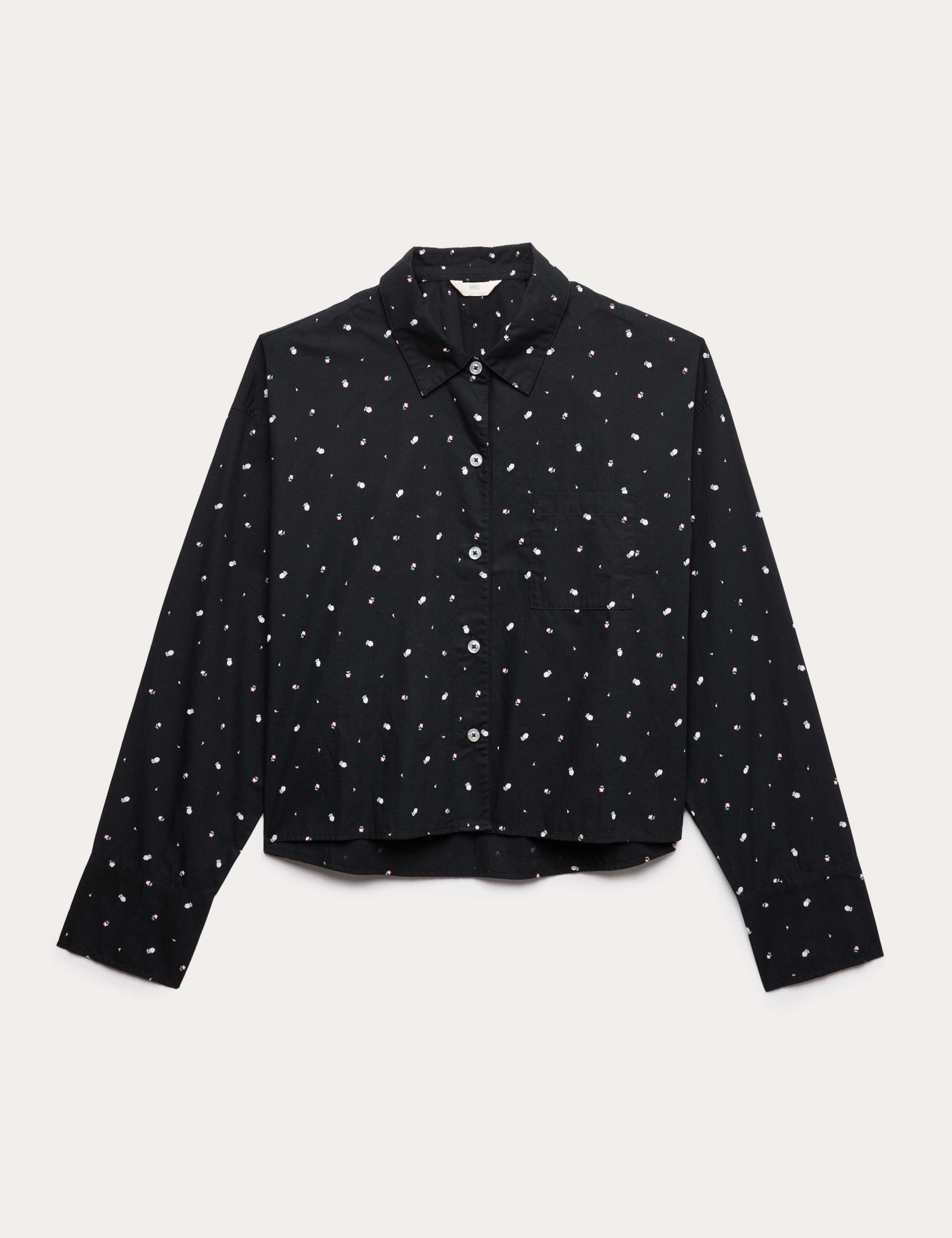 Pure Cotton Floral Cropped Lounge Shirt