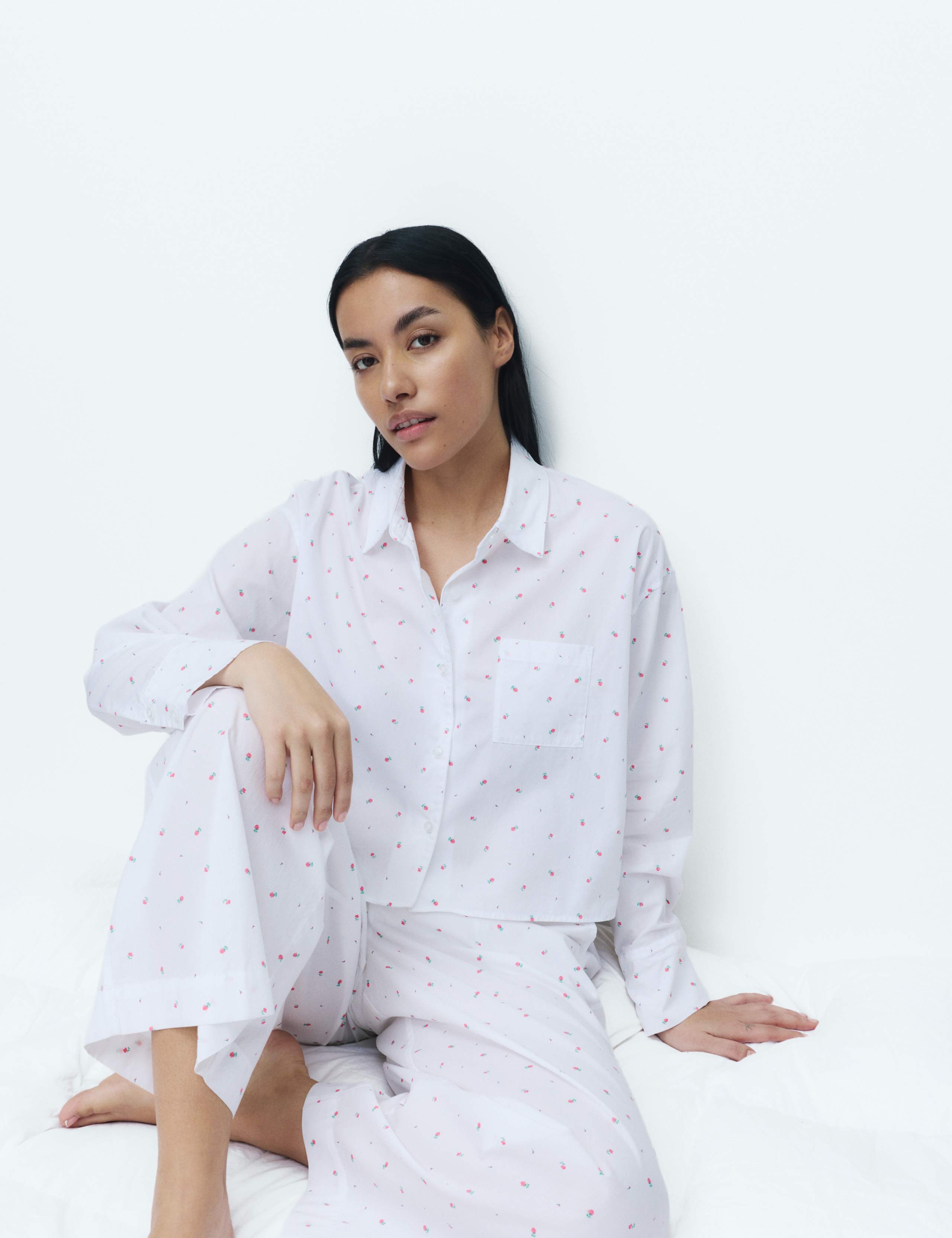 Pure Cotton Floral Cropped Lounge Shirt