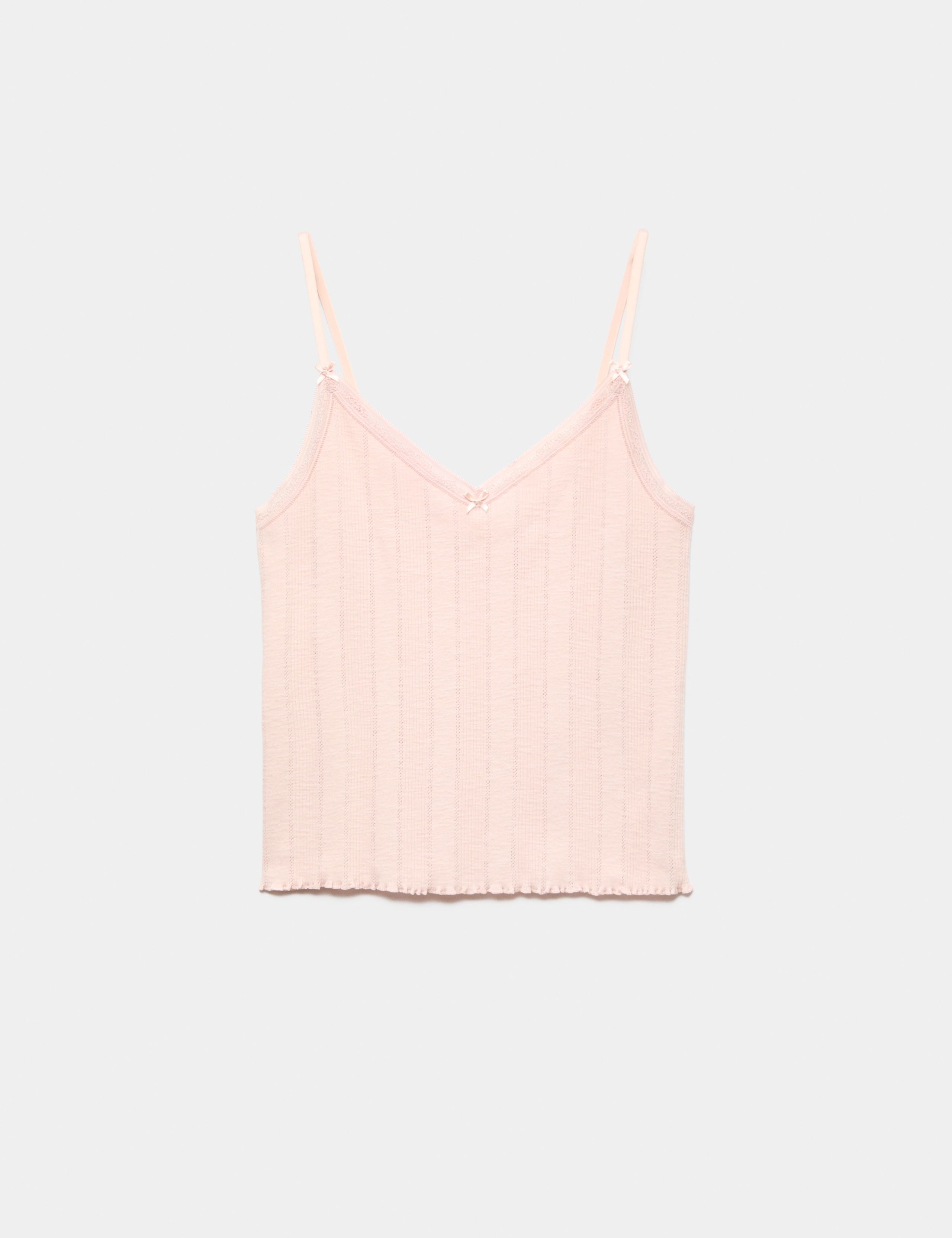 Slub Pointelle Lace Cami Pyjama Top