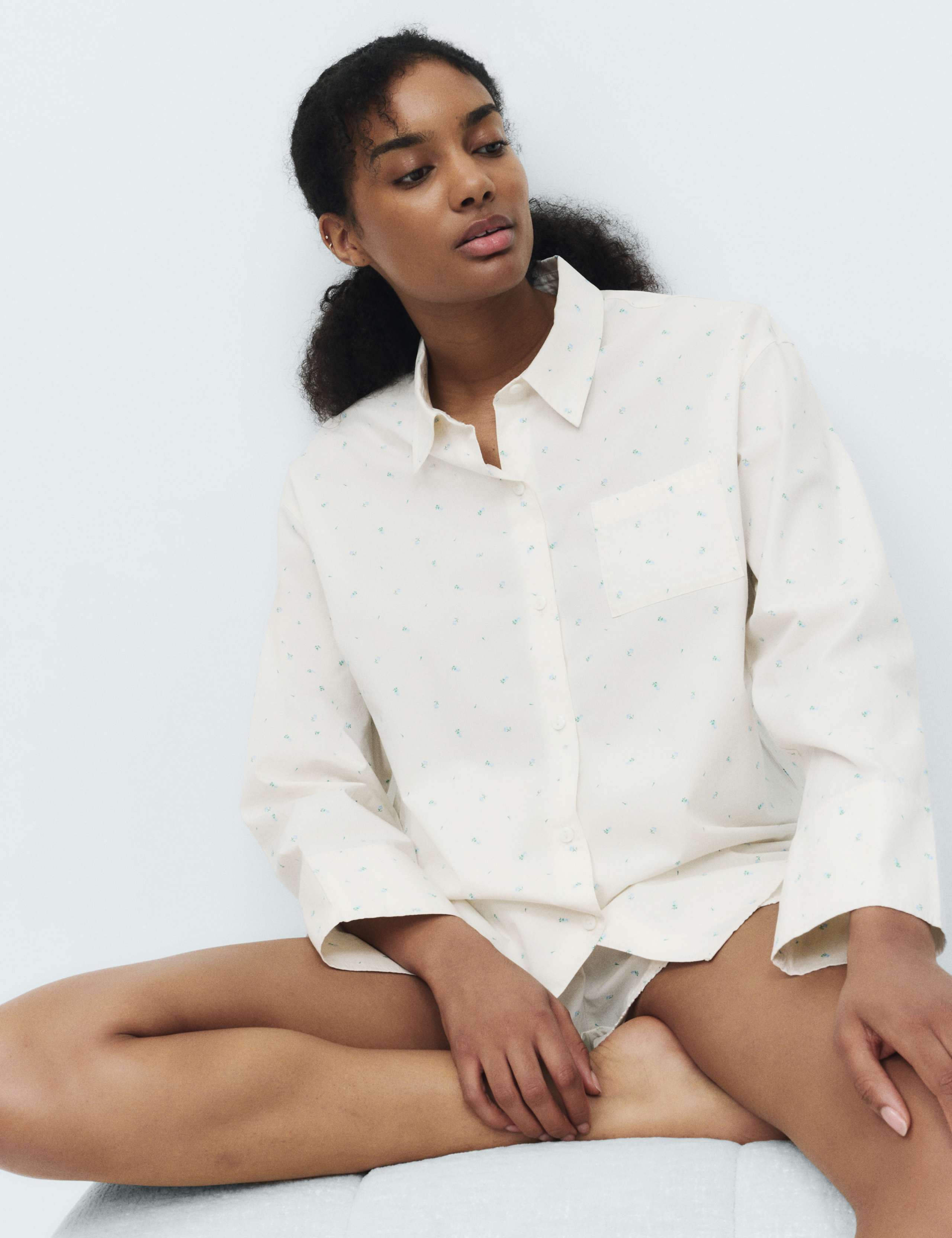 Pure Cotton Floral Revere Pyjama Top