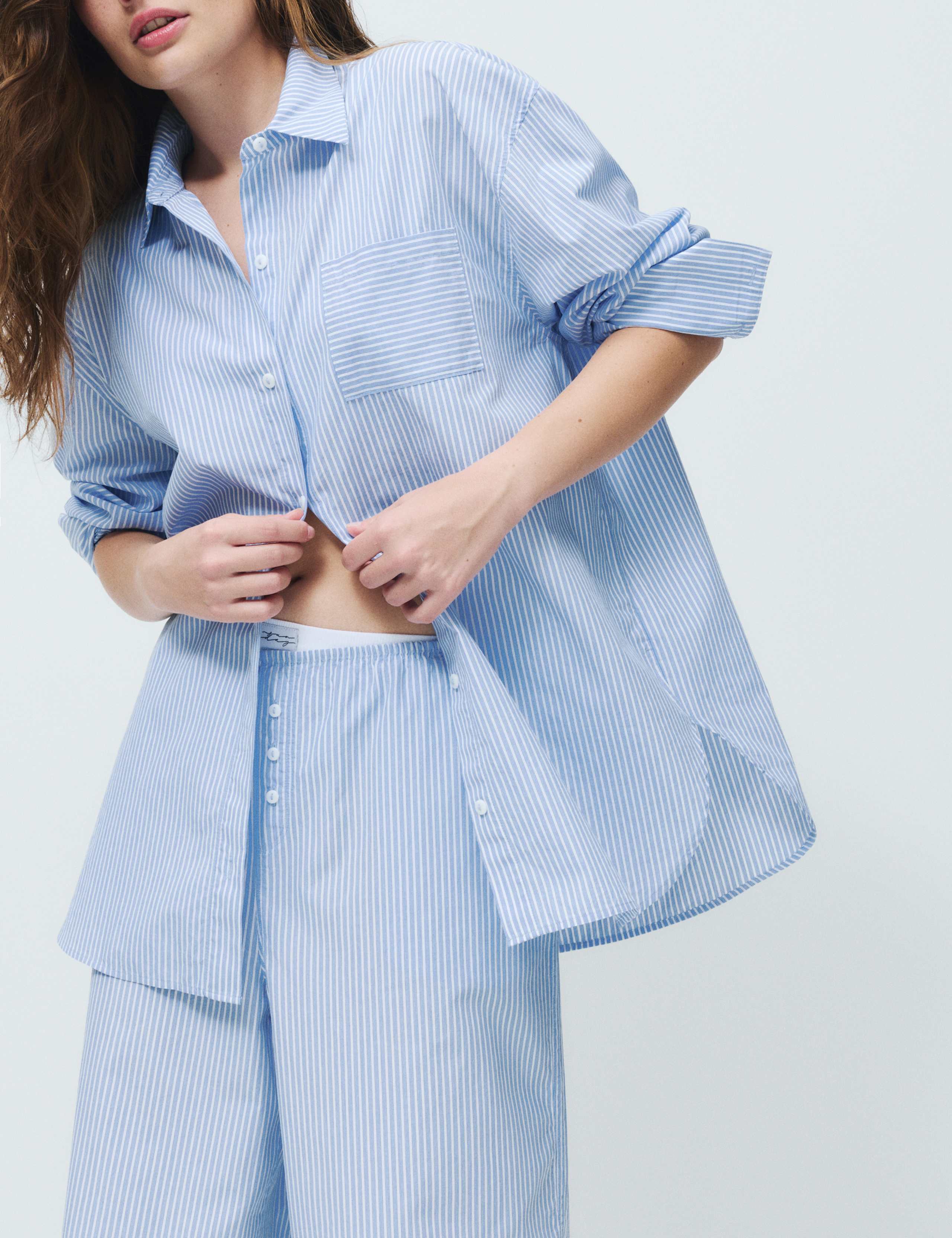 Pure Cotton Poplin Striped Pyjama Shirt