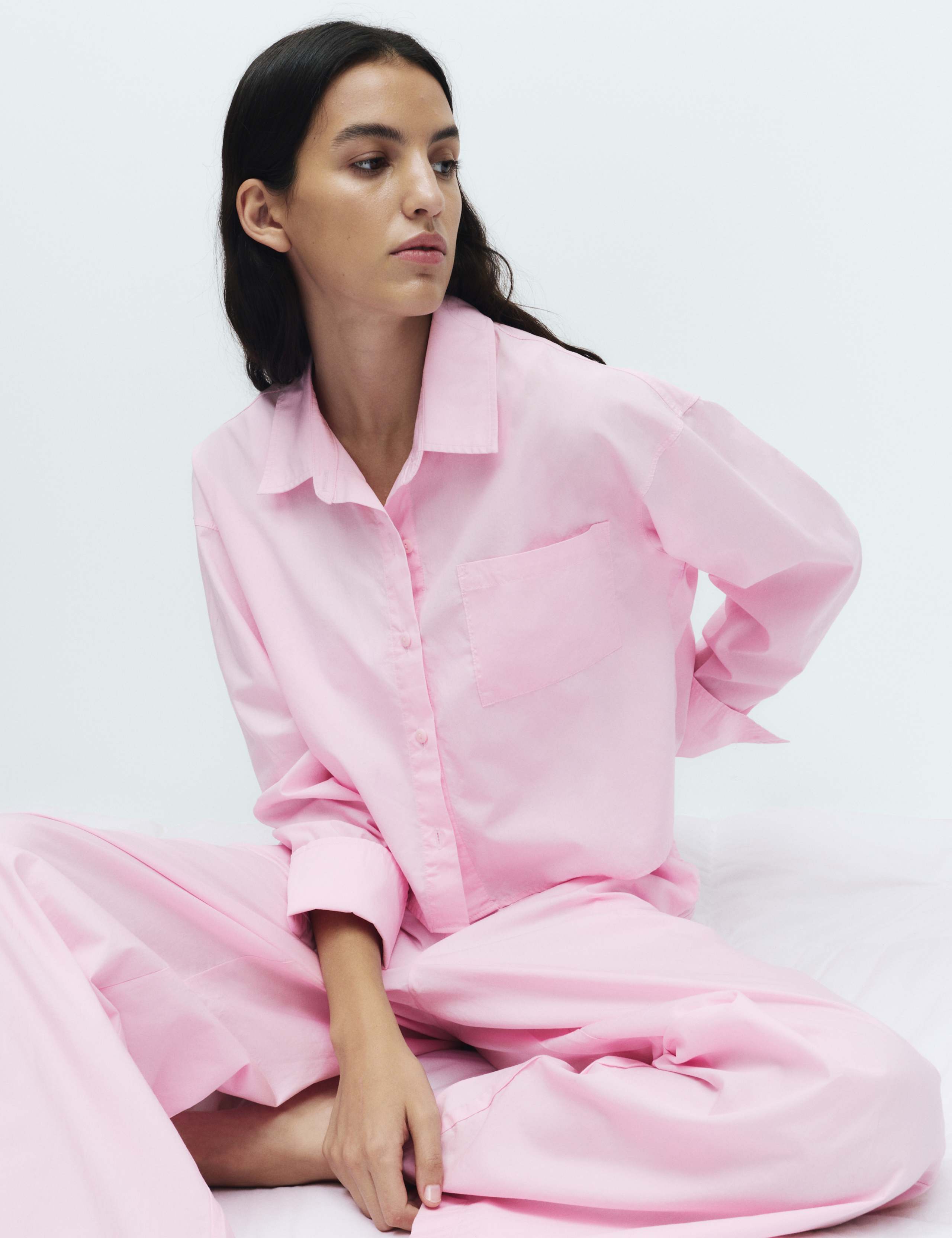 Pure Cotton Cropped Pyjama Shirt