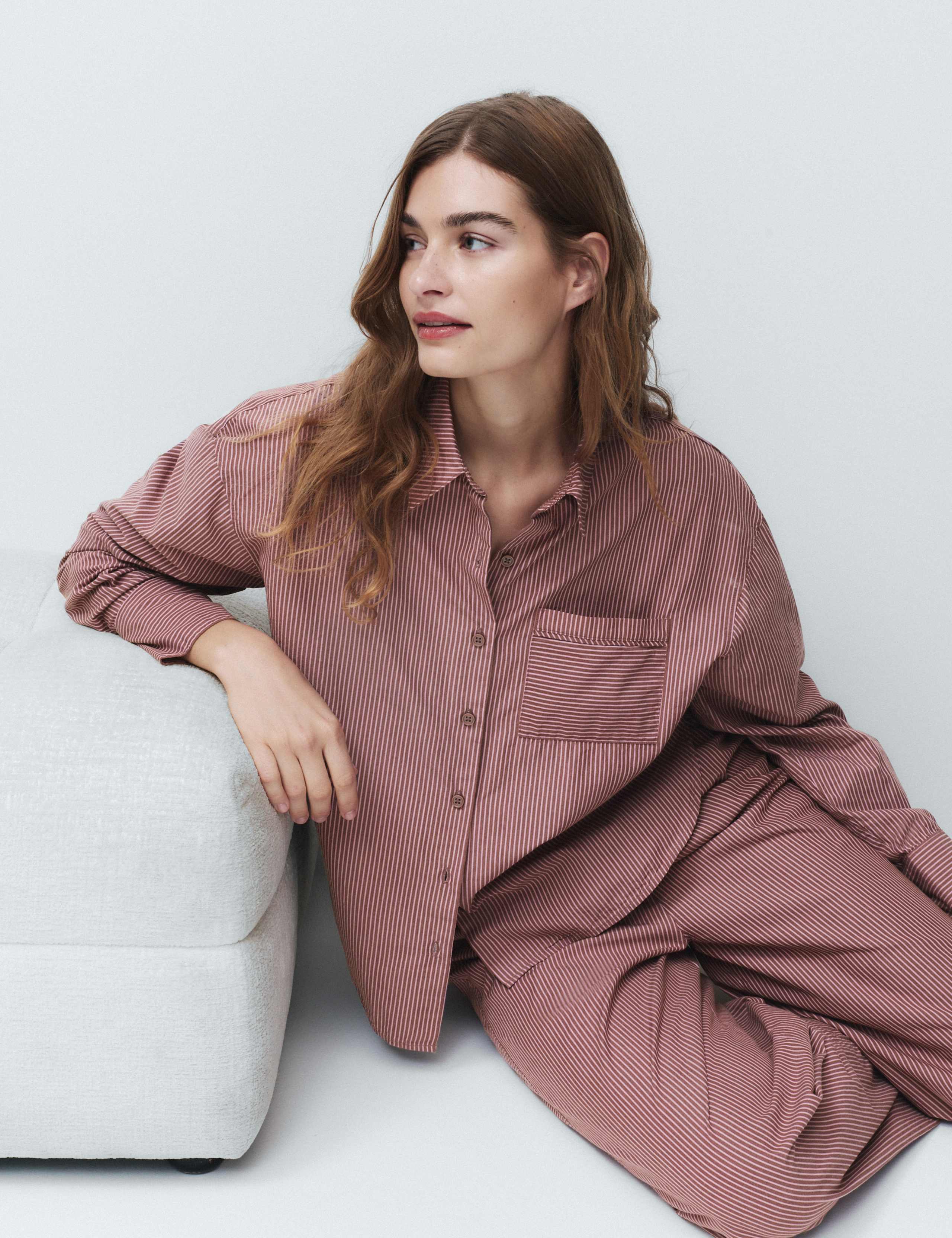 Pure Cotton Poplin Striped Pyjama Shirt
