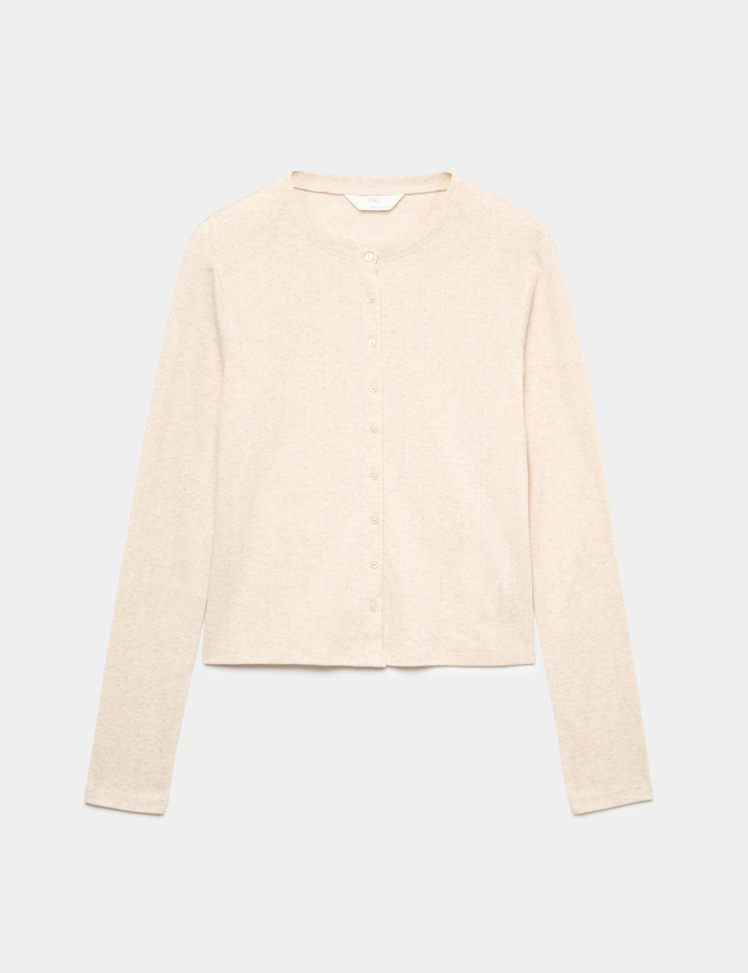 Cotton Blend Pointelle Lounge Cardigan