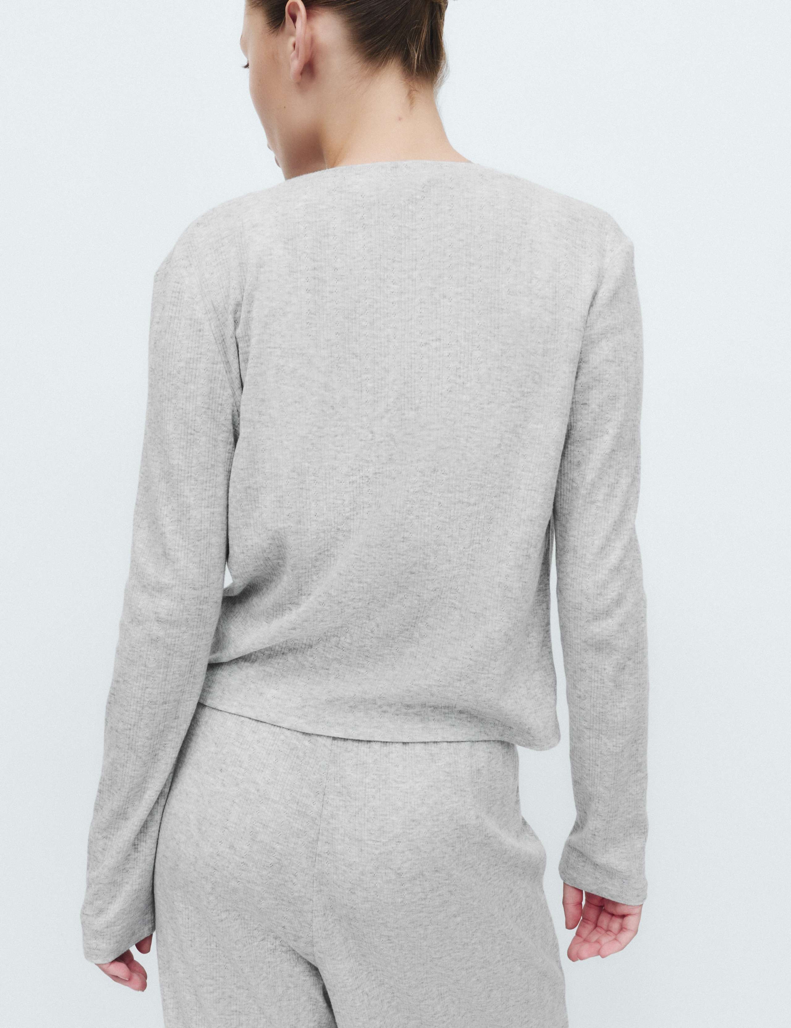 Cotton Blend Pointelle Lounge Cardigan & Bottom Set 5 of 6