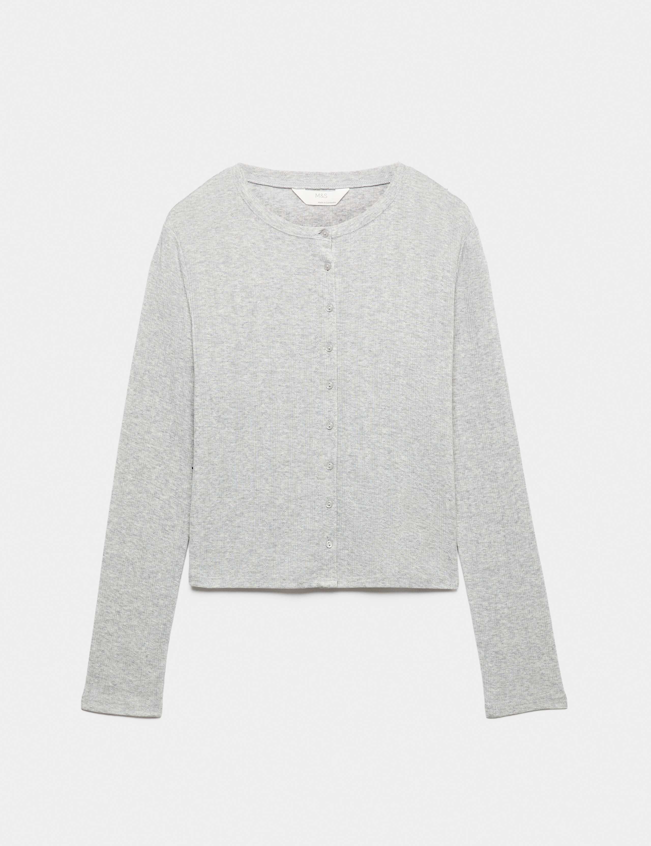Cotton Blend Pointelle Lounge Cardigan & Bottom Set 3 of 6