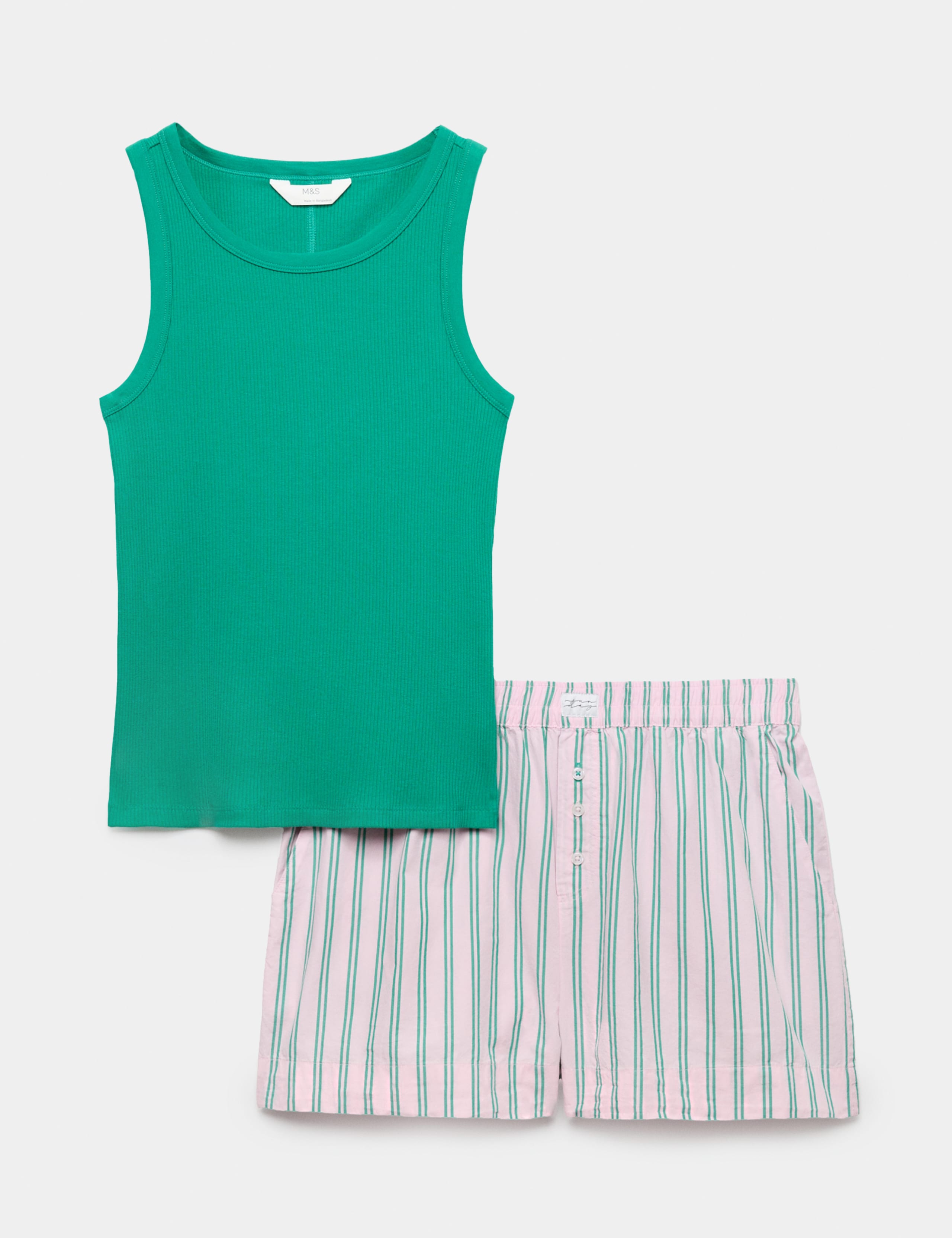 Ribbed Vest Striped Shortie Set