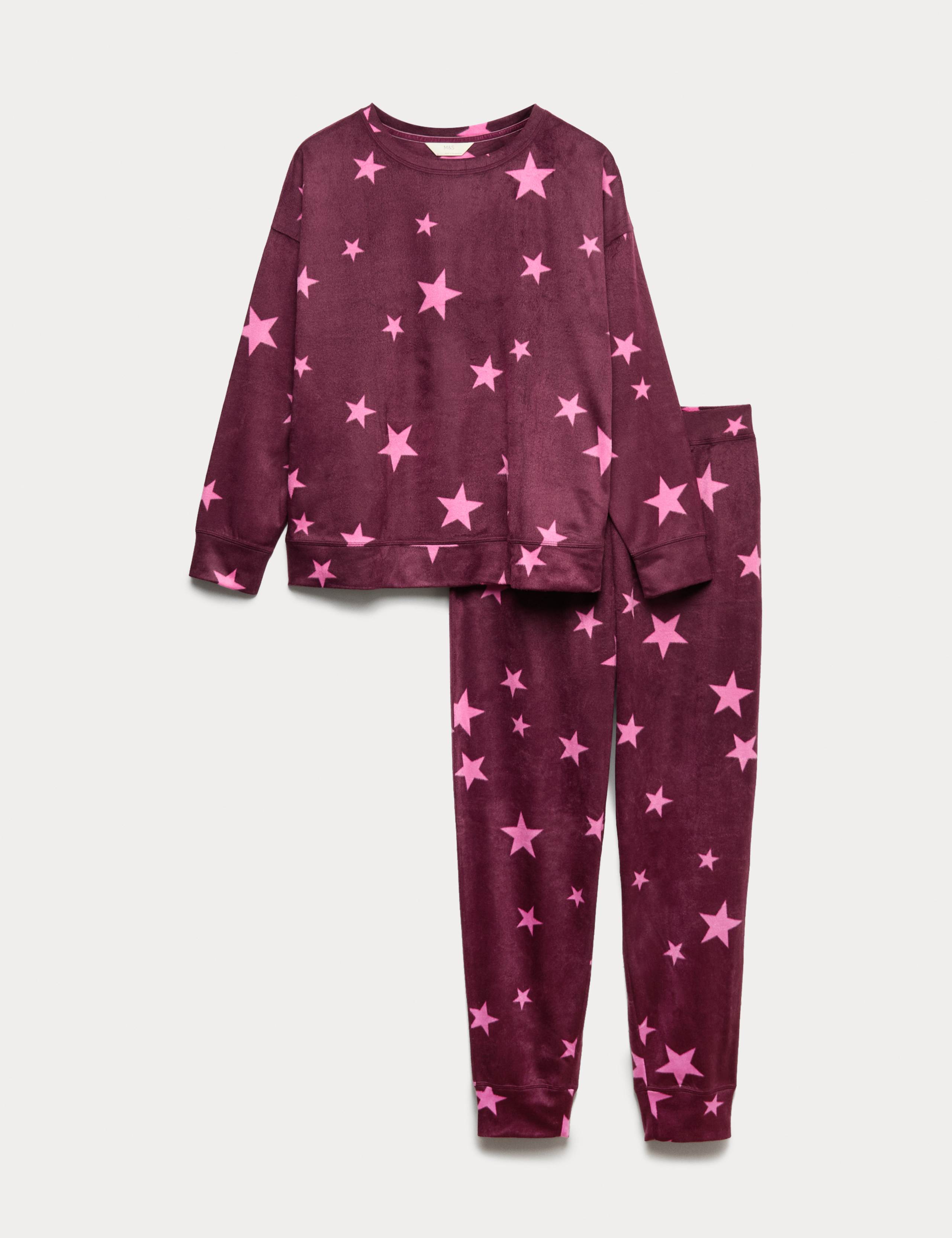 Fleece Star Print Cuffed Hem Pyjama Set