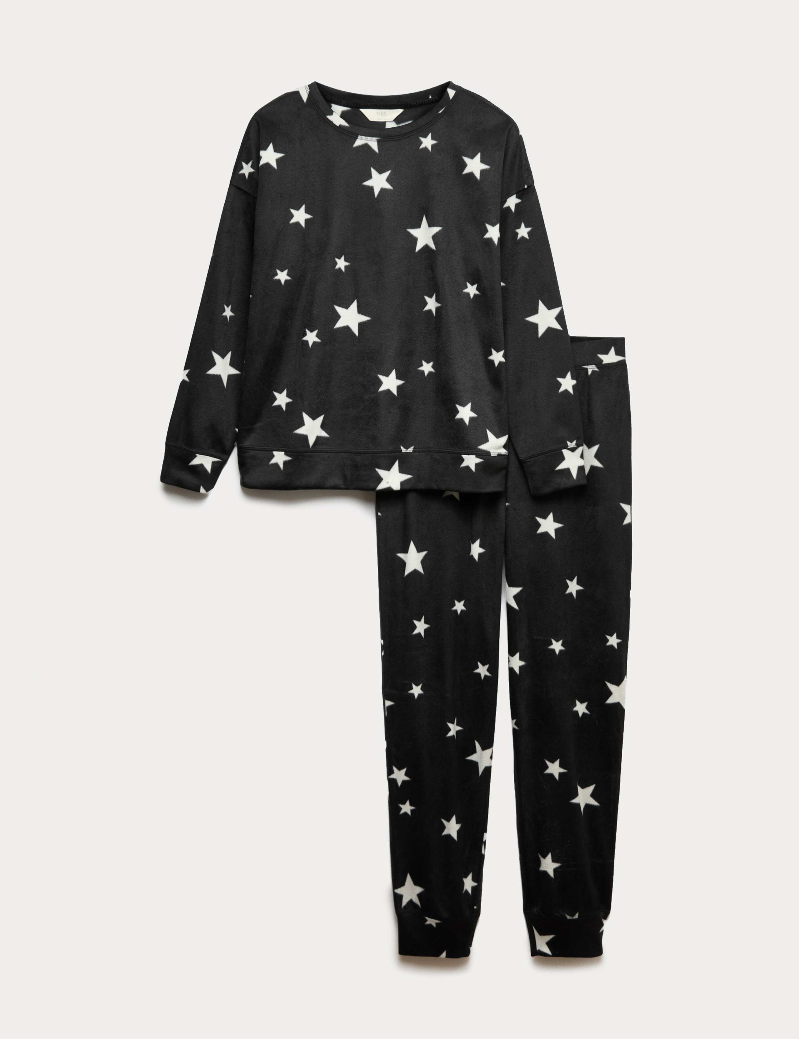 Fleece Star Print Cuffed Hem Pyjama Set