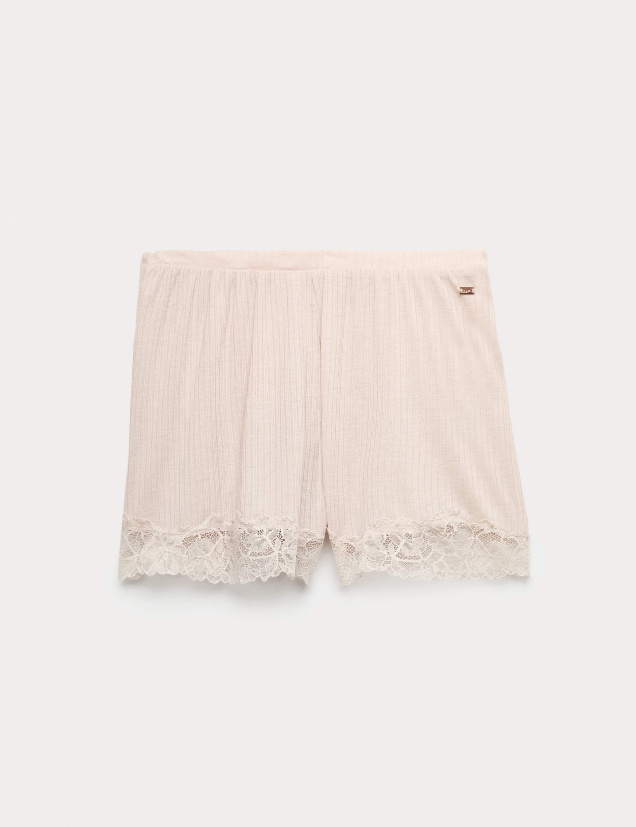 Ribbed Lace Trim Pyjama Shorts with Wool