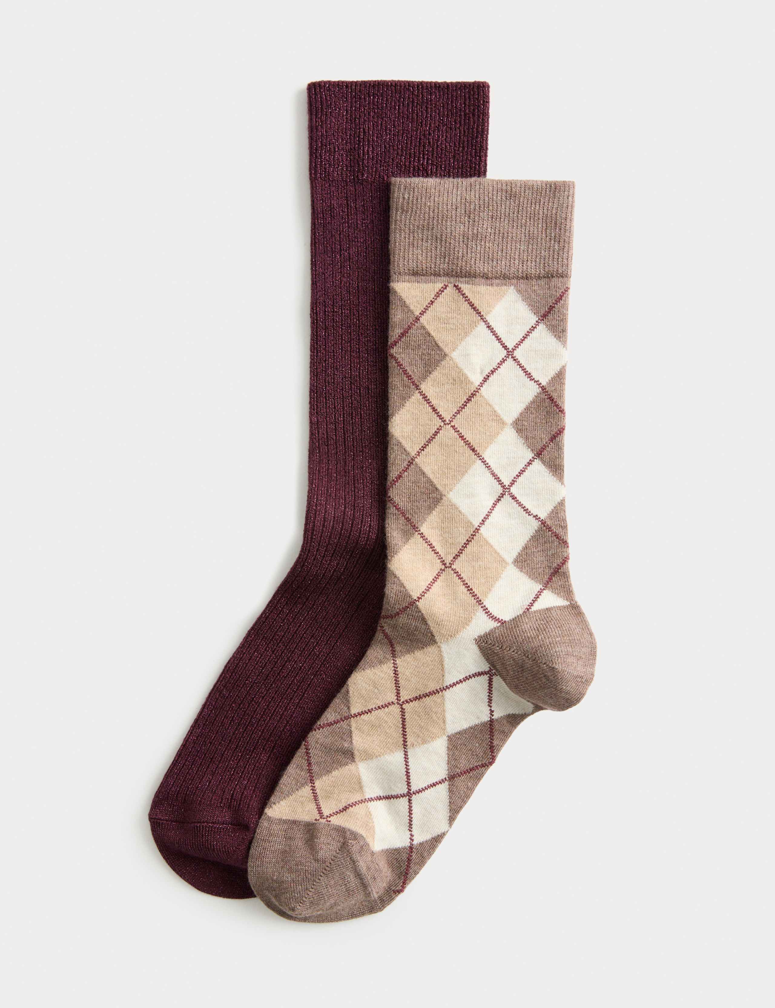 2pk Argyle Crew Socks