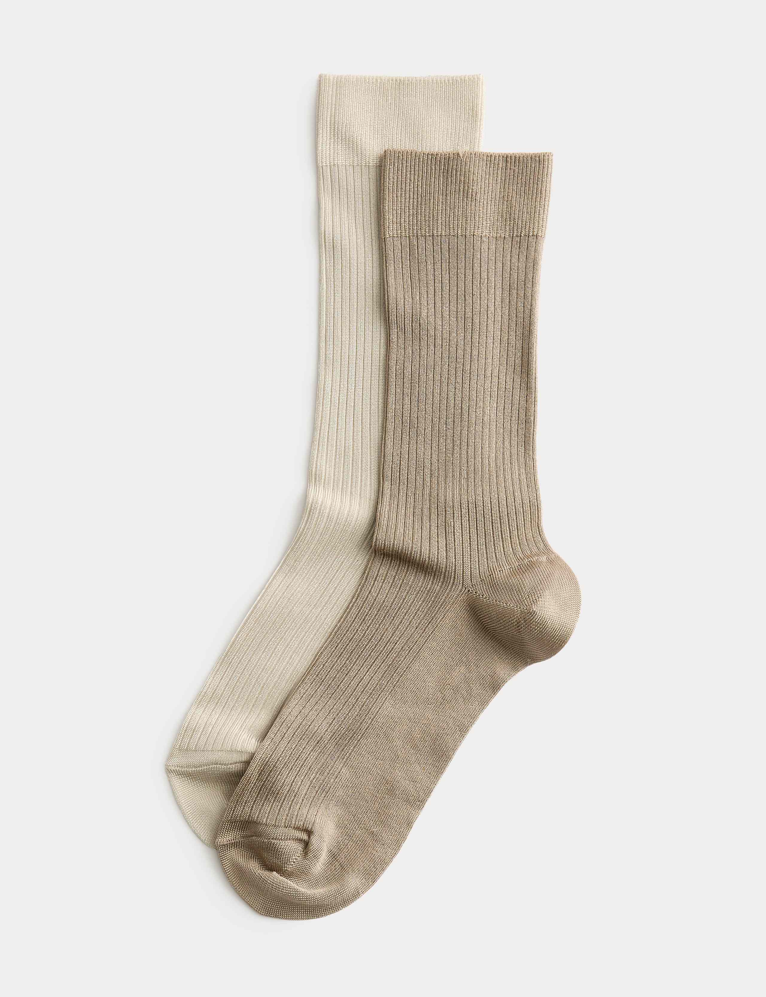 2pk Rayon Ribbed Ankle High Socks