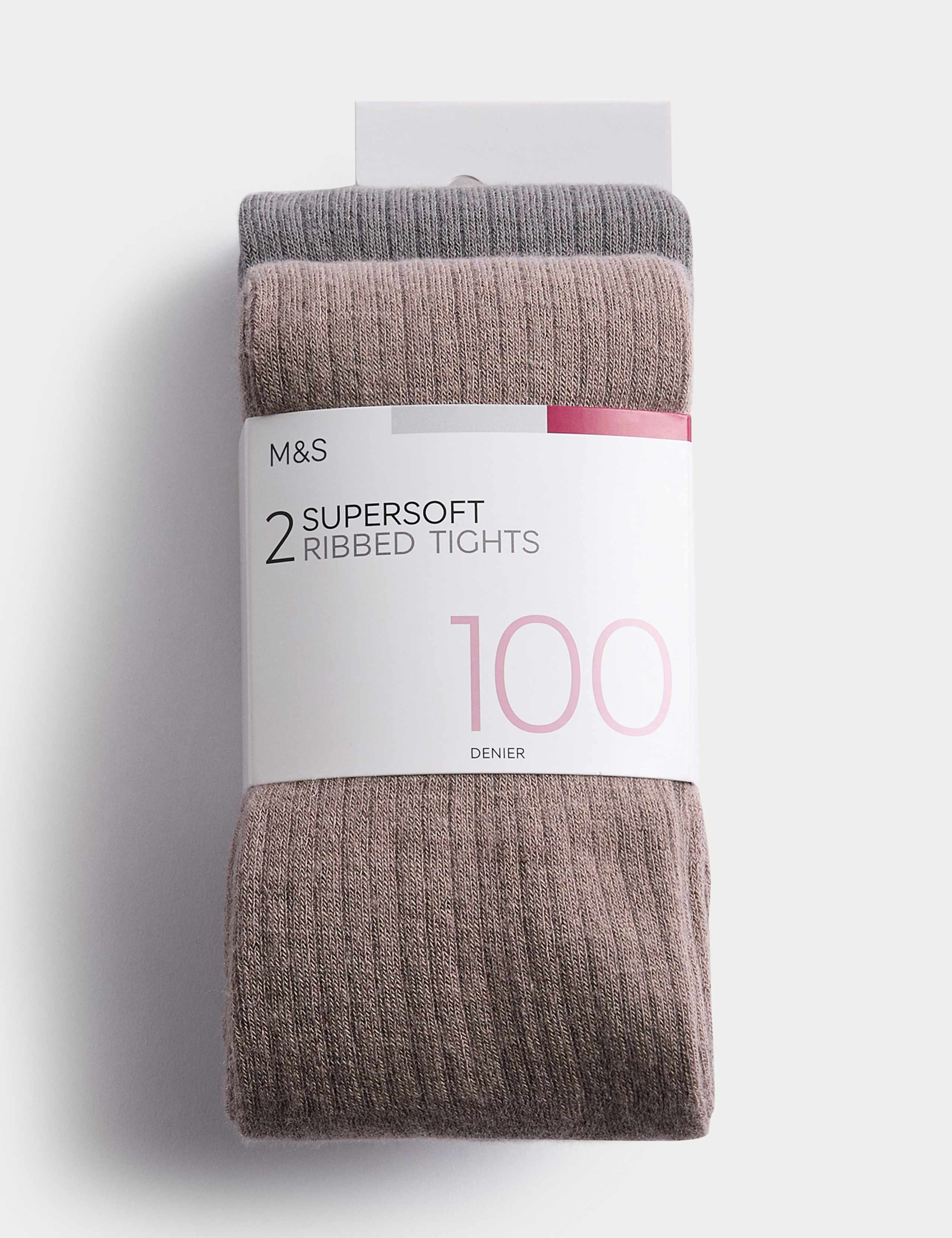 2pk 100 Denier Supersoft Ribbed Tights