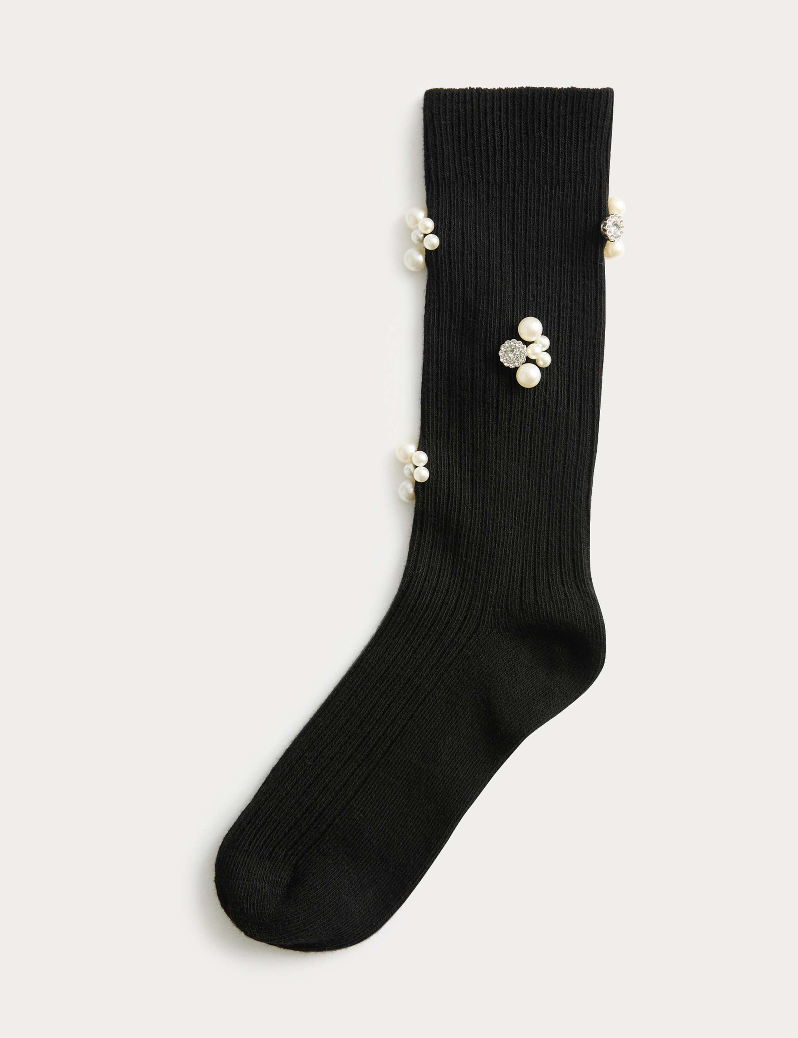 Embellished Pearl Cluster Ankle High Socks