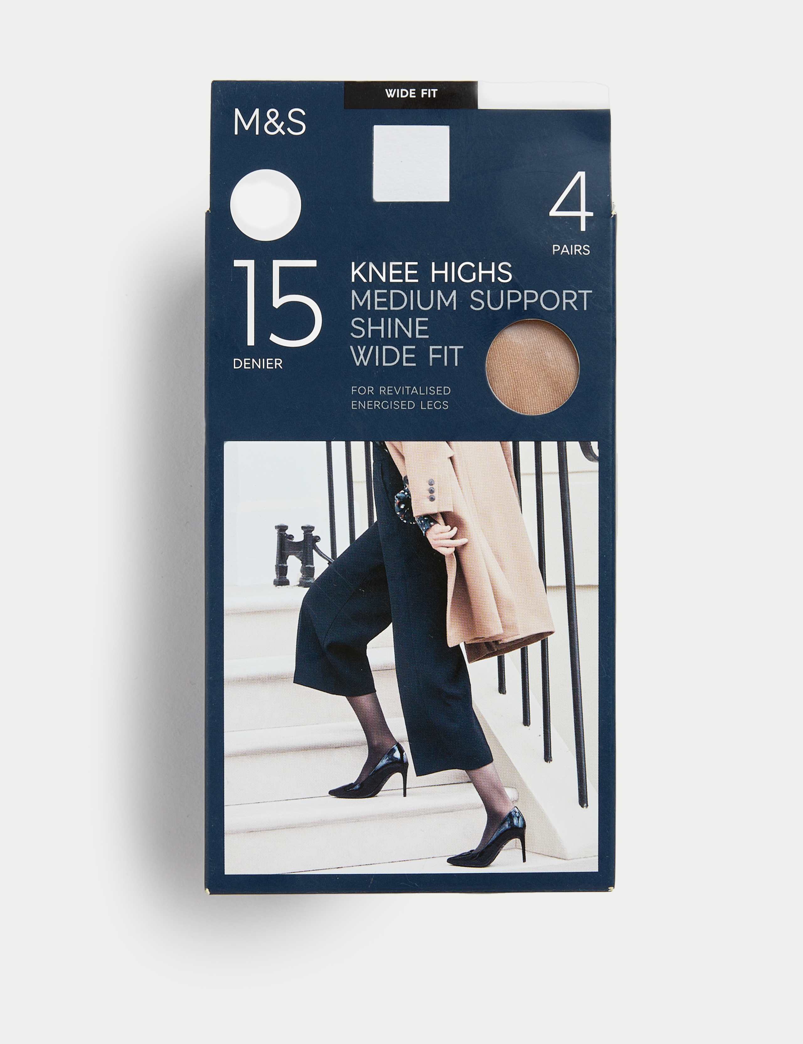 4pk 15 Denier Medium Support Knee Highs