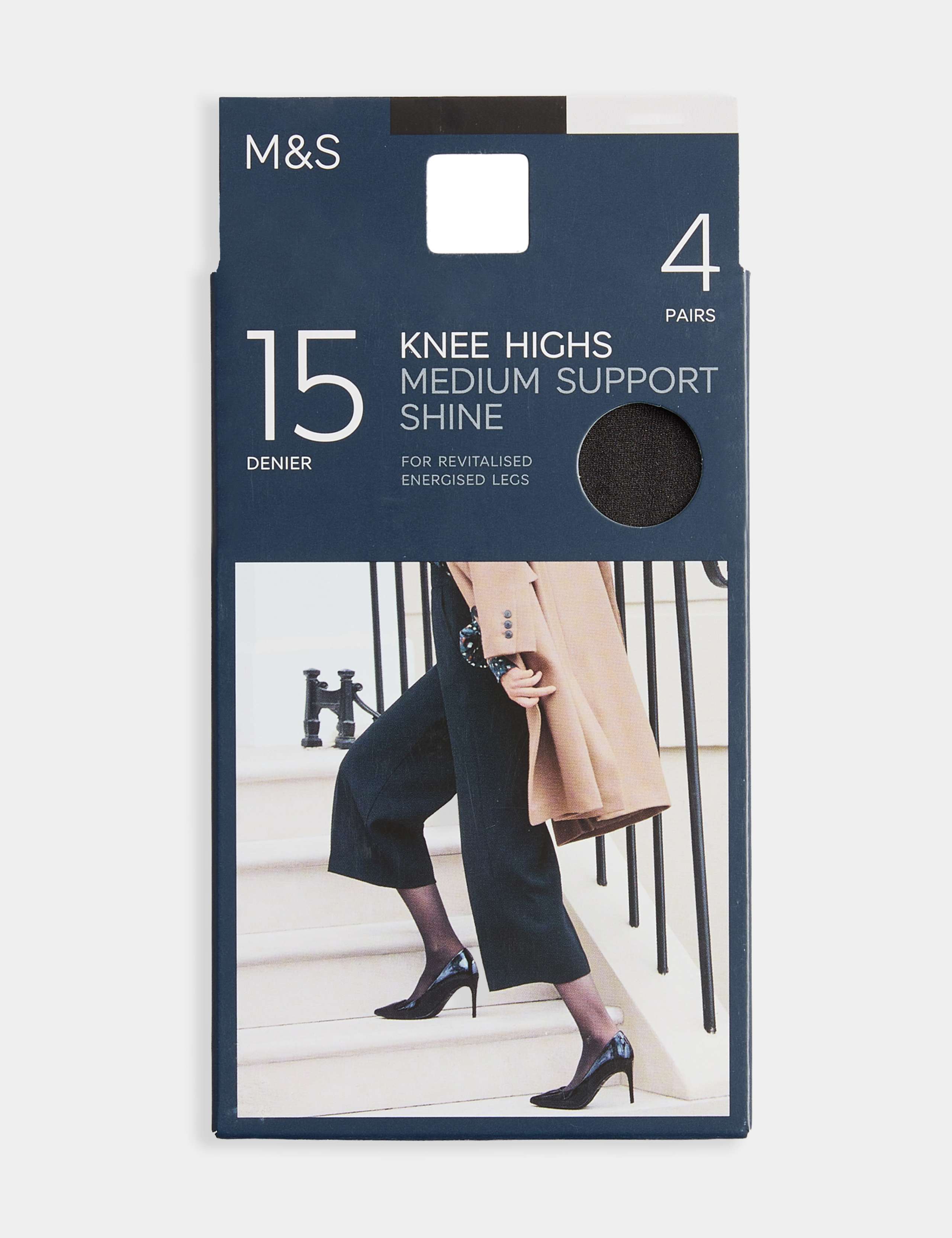 4pk 15 Denier Medium Support Knee Highs