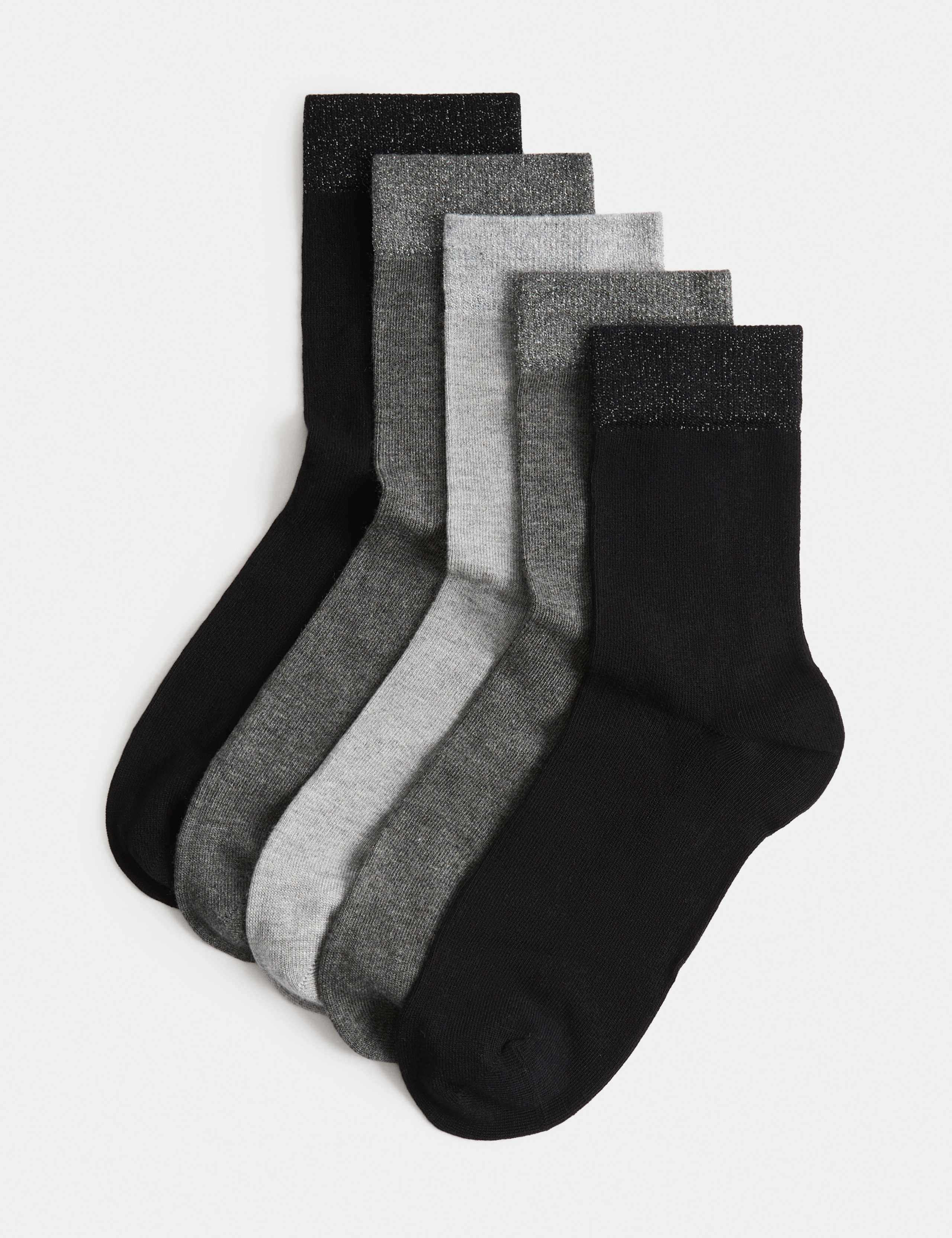 5 Pack Sparkle Lurex Crew Socks