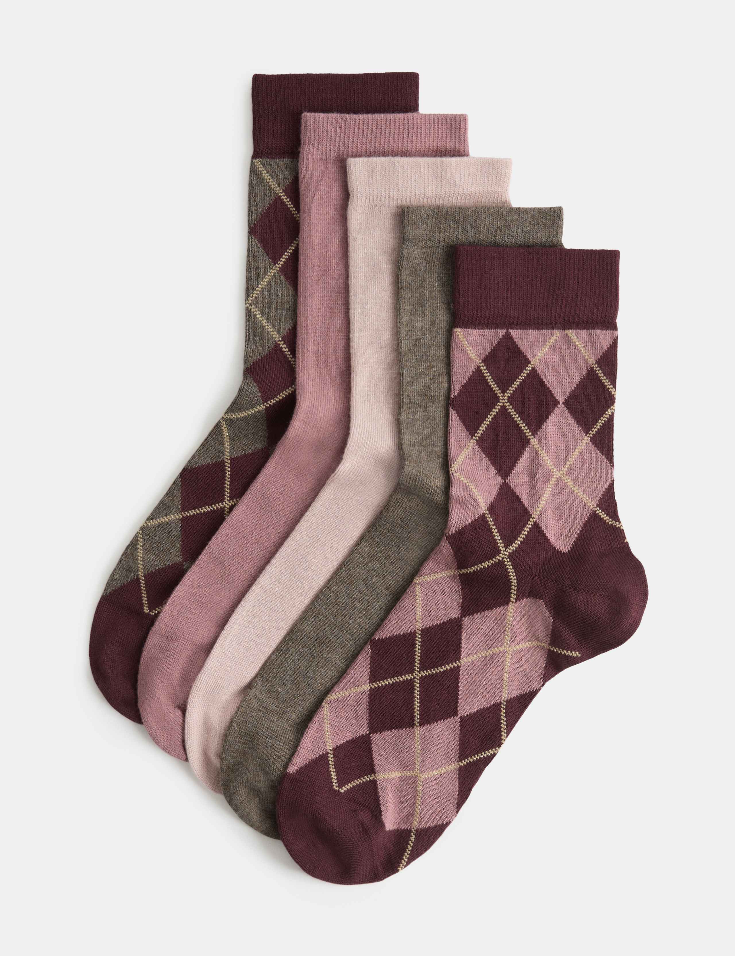 5 Pack Argyle Sparkle Crew Socks