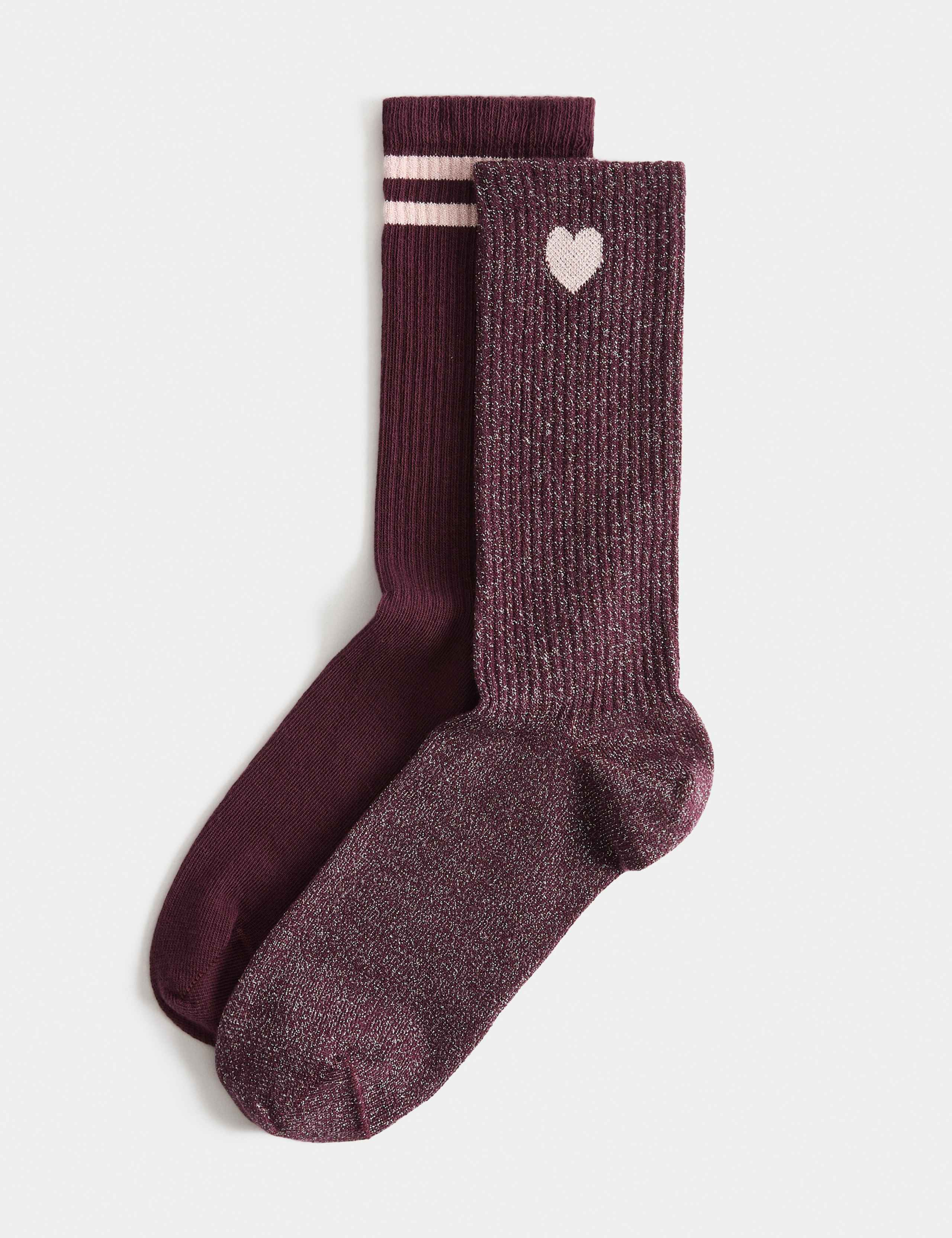 2 Pack Cotton Rich Sparkle Crew Socks