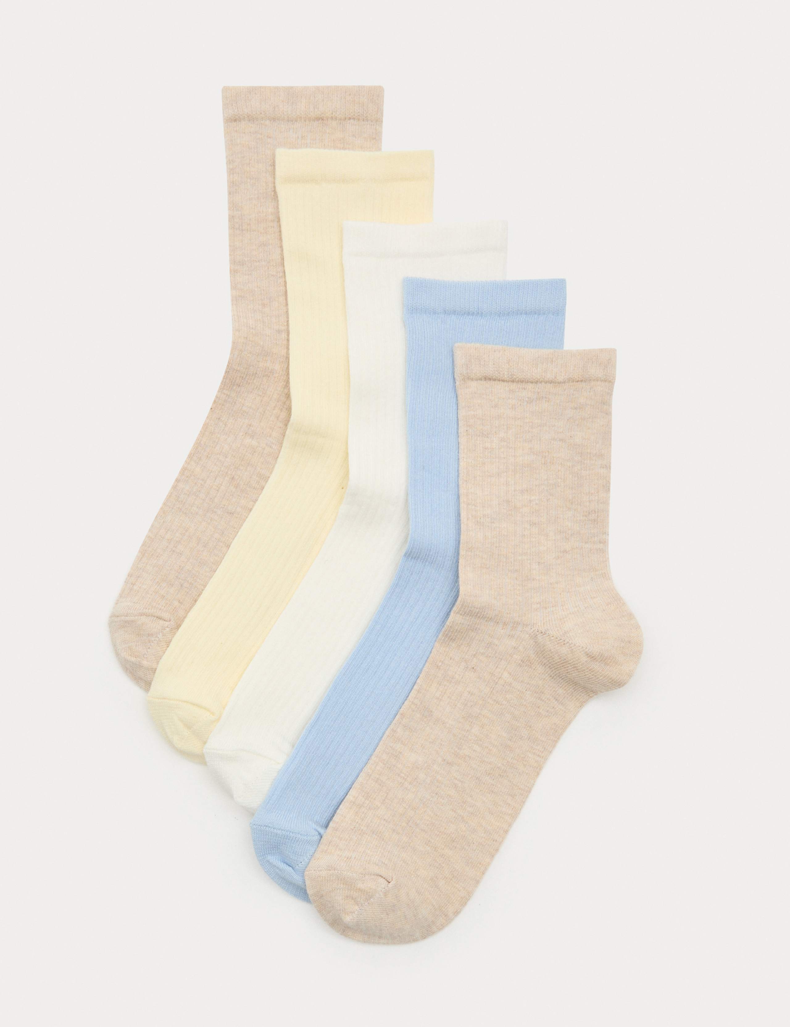 5pk Cotton Rich Ribbed Ankle High Socks