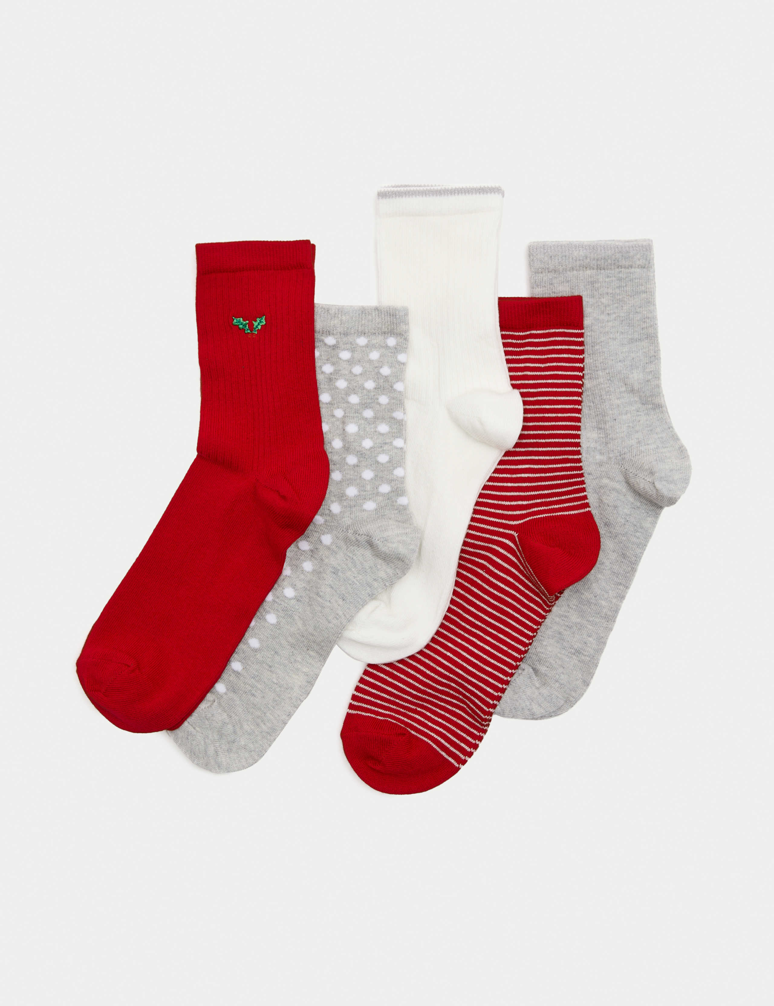 5pk Cotton Rich Embroidered Ankle High Socks