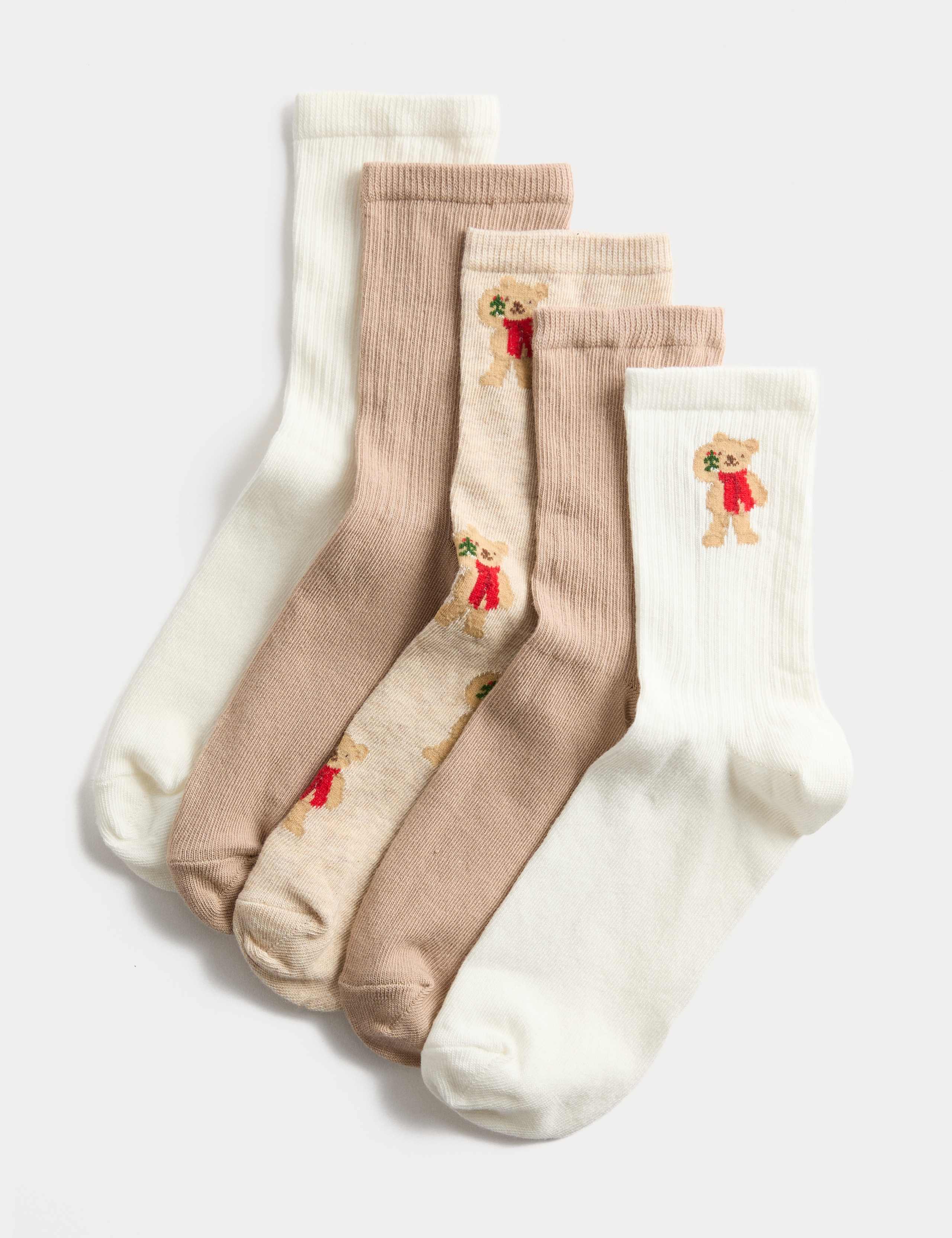 5pk Cotton Rich Embroidered Ankle High Socks