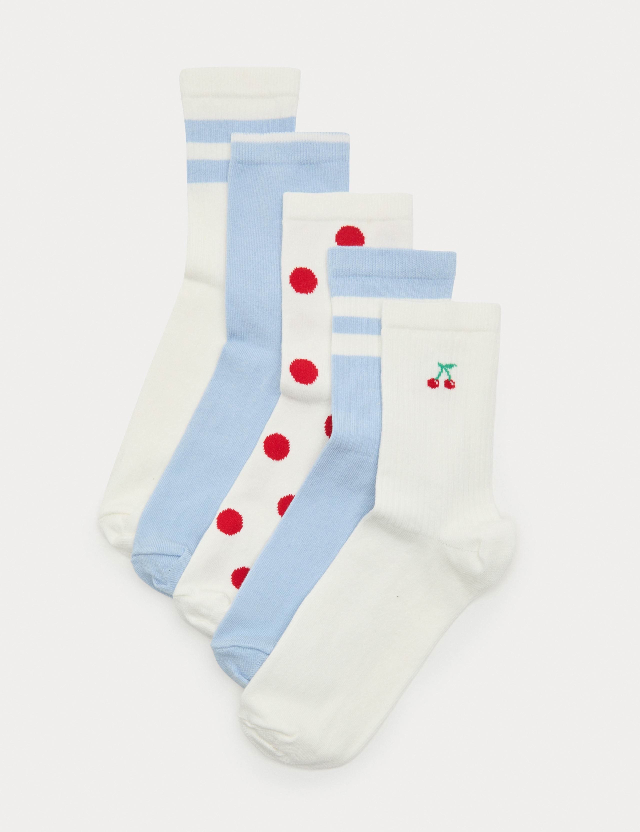 5 Pack Cotton Rich Ribbed Ankle High Socks