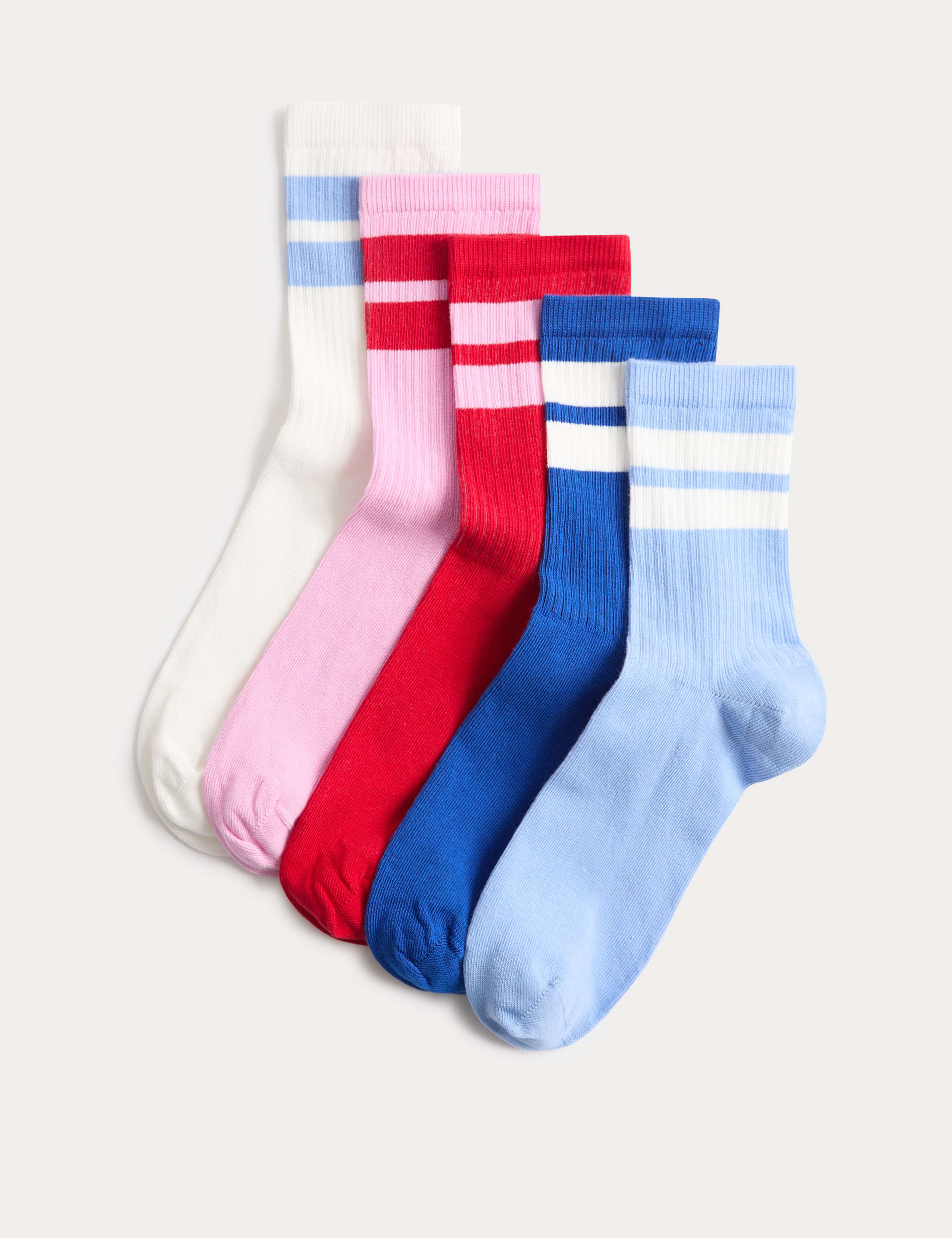 5 Pack Cotton Rich Striped Crew Socks