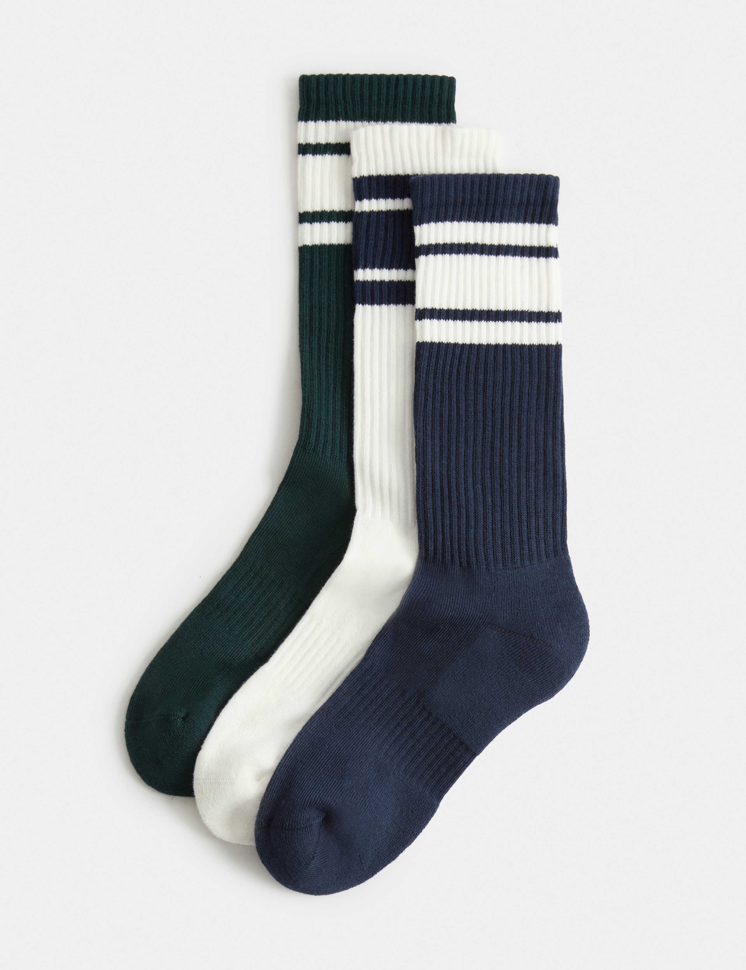 3 Pack Cotton Rich Striped Crew Socks