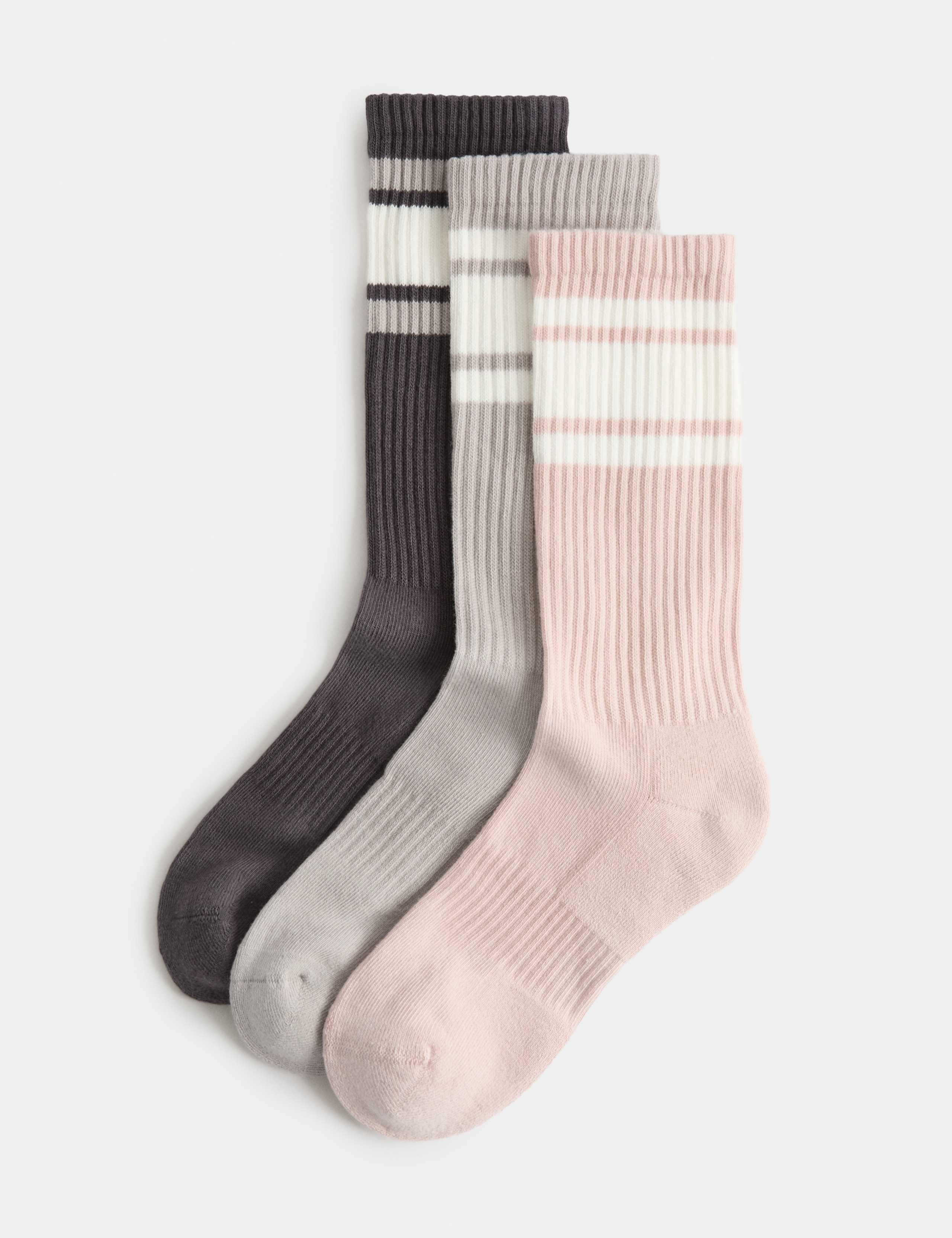 3 Pack Cotton Rich Striped Crew Socks