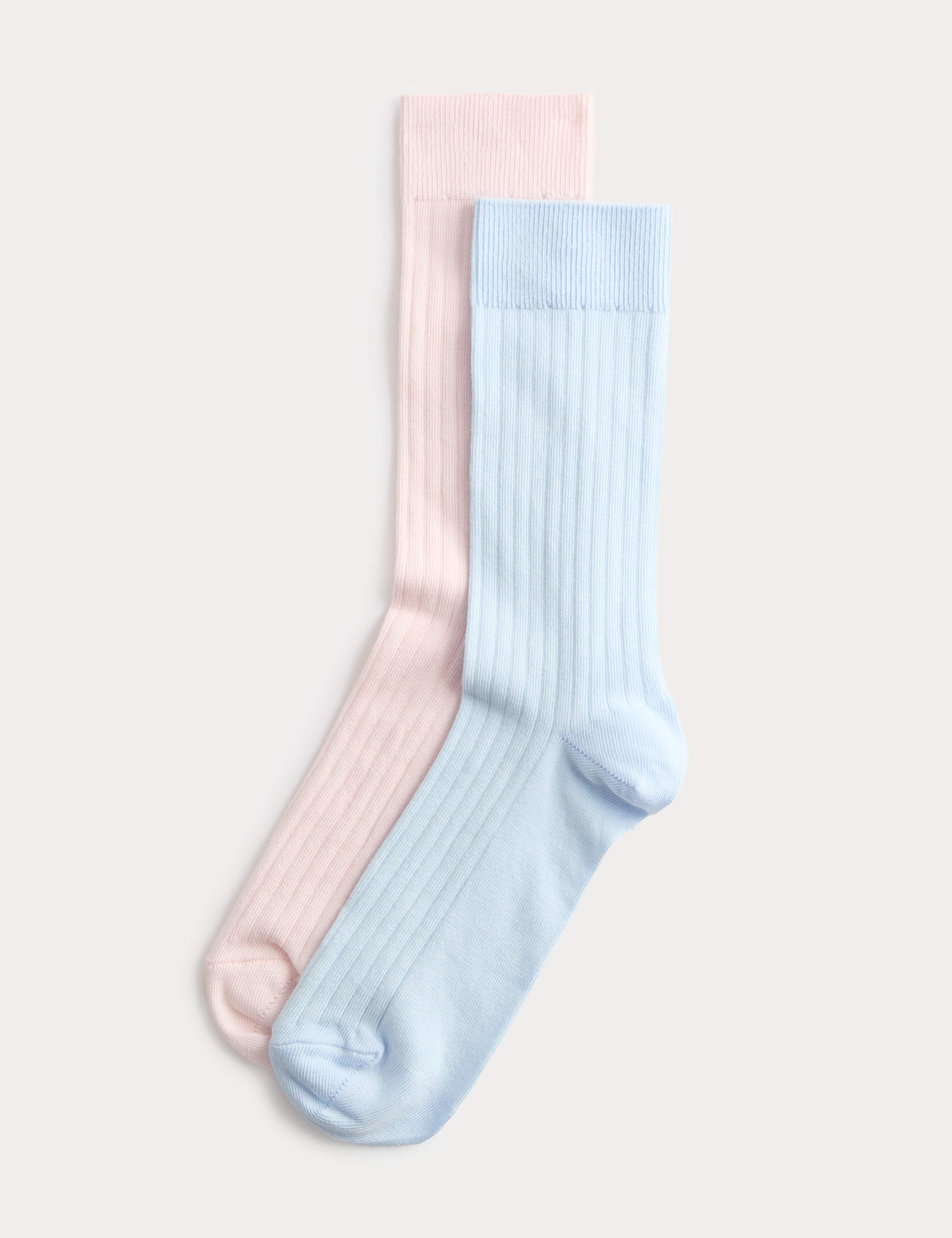 2 Pack Cotton Rich Ribbed Crew Socks