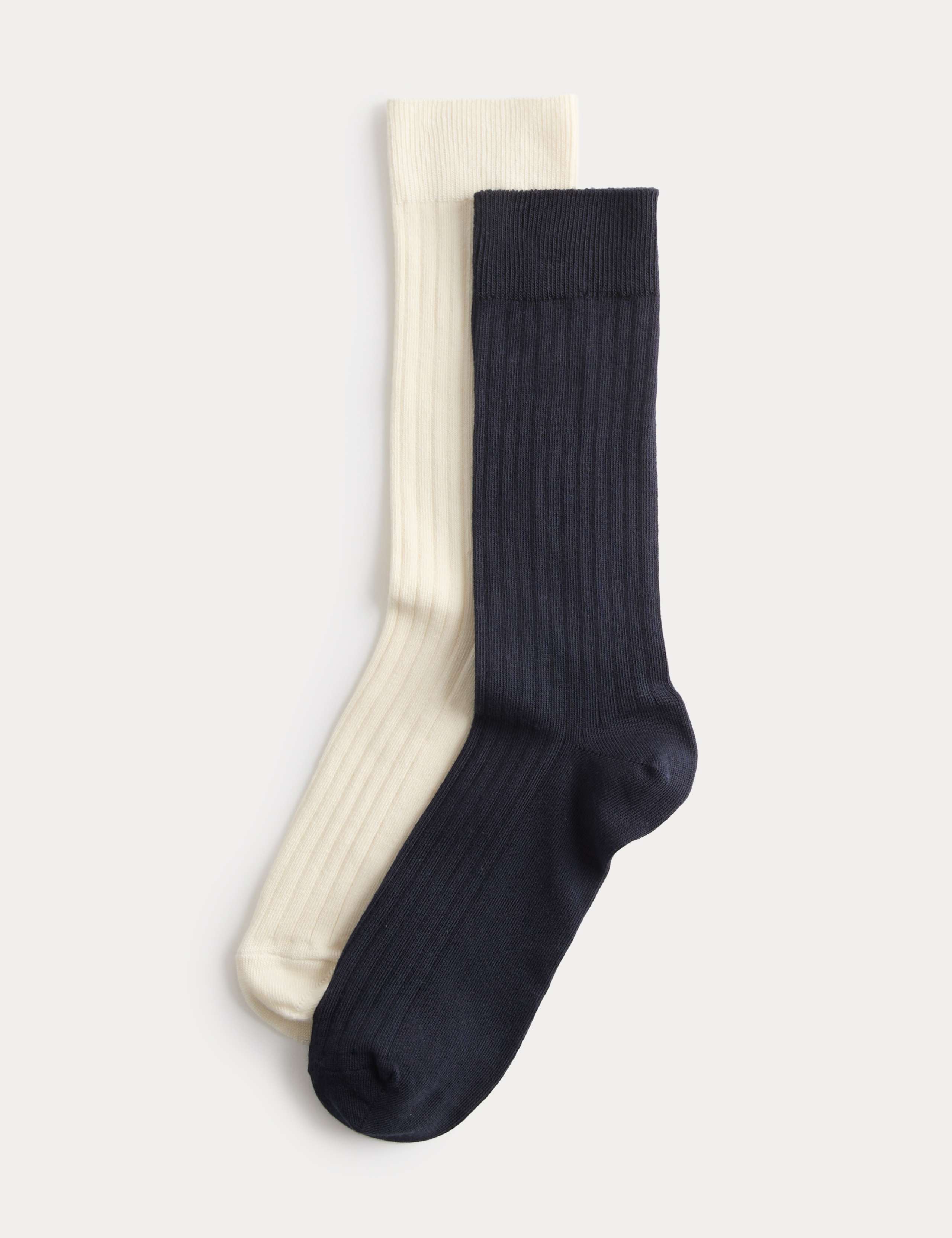 2 Pack Cotton Rich Ribbed Crew Socks