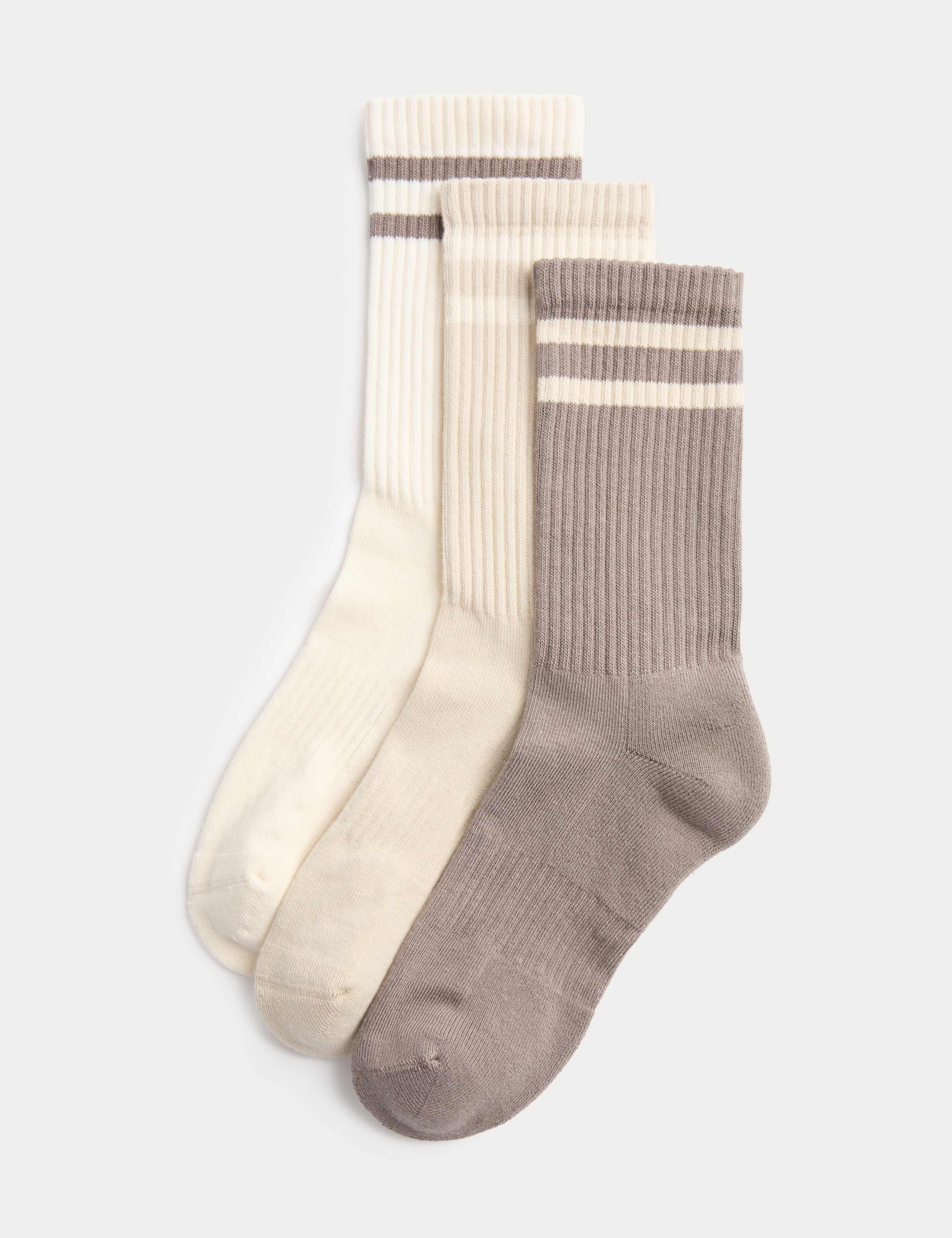 3 Pack Cotton Rich Striped Crew Socks