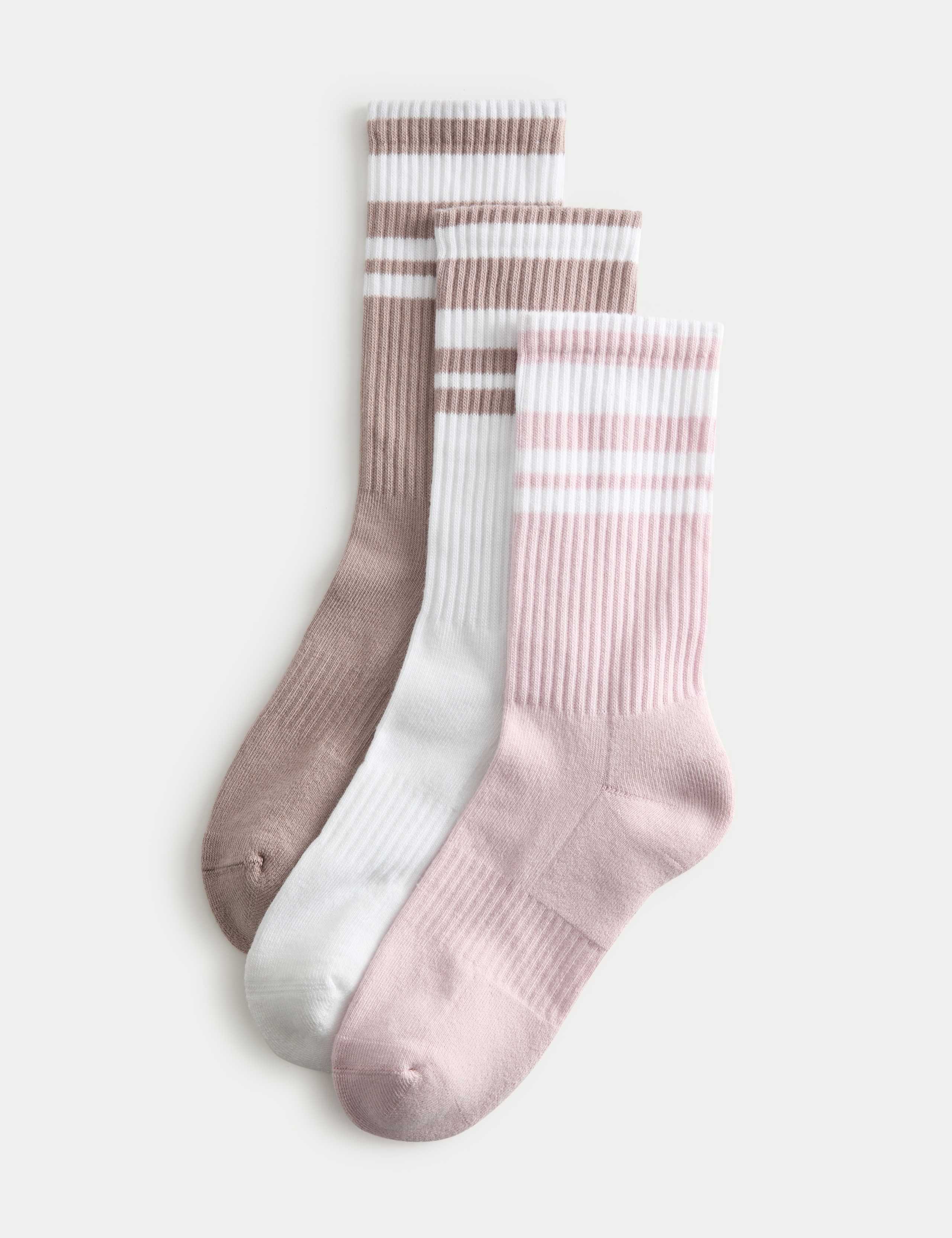 3 Pack Cotton Rich Striped Ankle High Socks