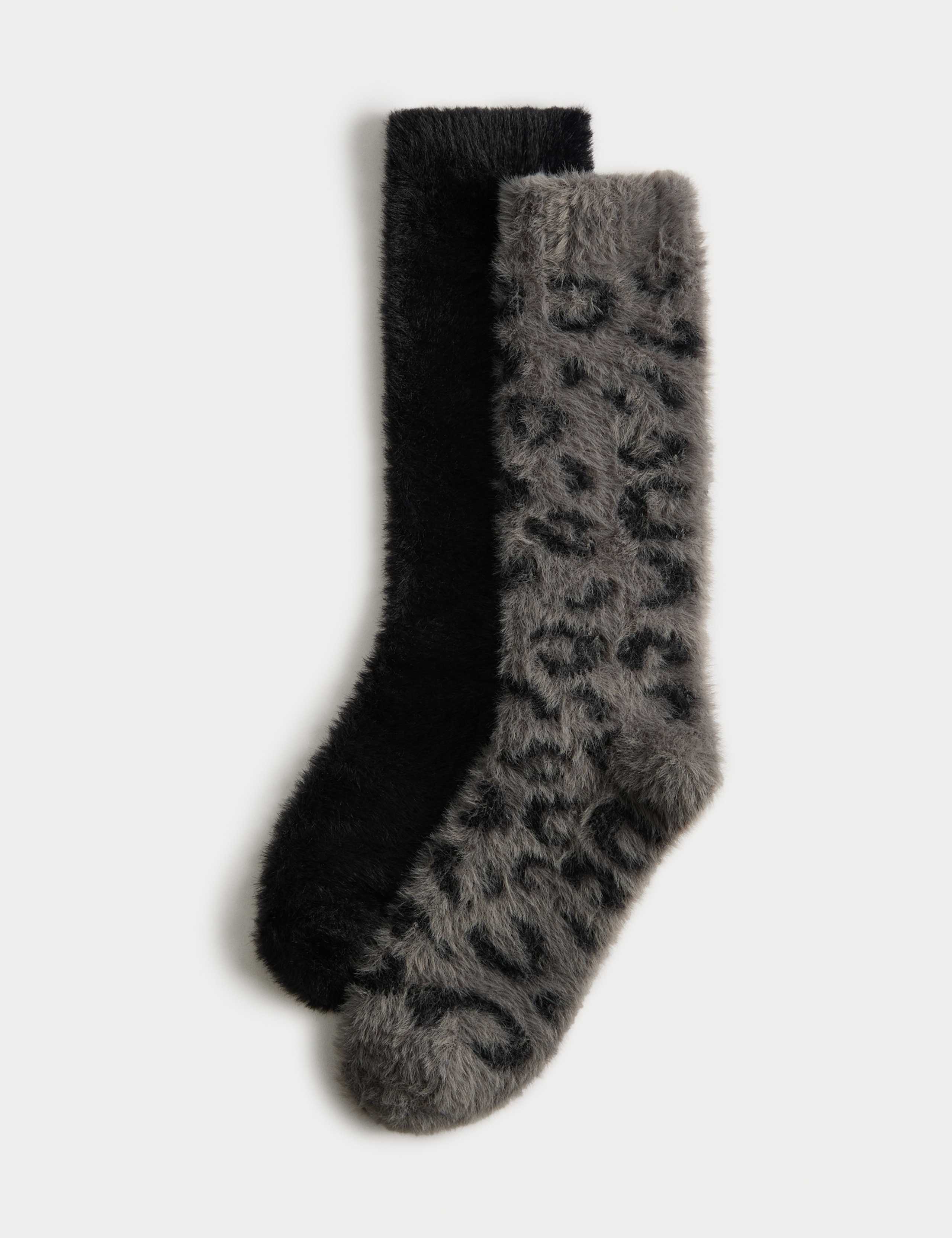 2pk Cosy Animal Print Ankle High Socks